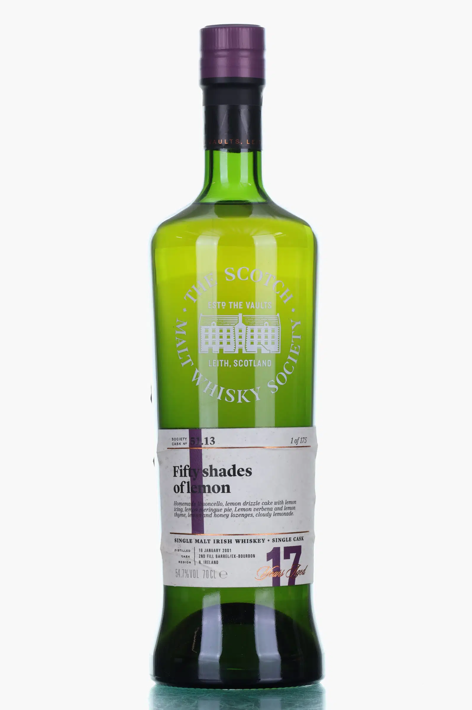 Bushmills Fifty Shades of Lemon 17 Year Old, Ex-Bourbon Cask, Cask #51.13, 2001, The Scotch Malt Whisky Society, 54.7% whisky bottle