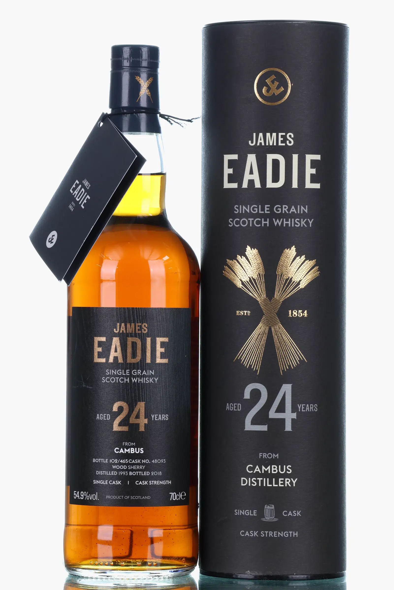 Cambus 24 Year Old, Sherry Cask, Cask #48093, 1993, James Eadie, 54.9% whisky bottle