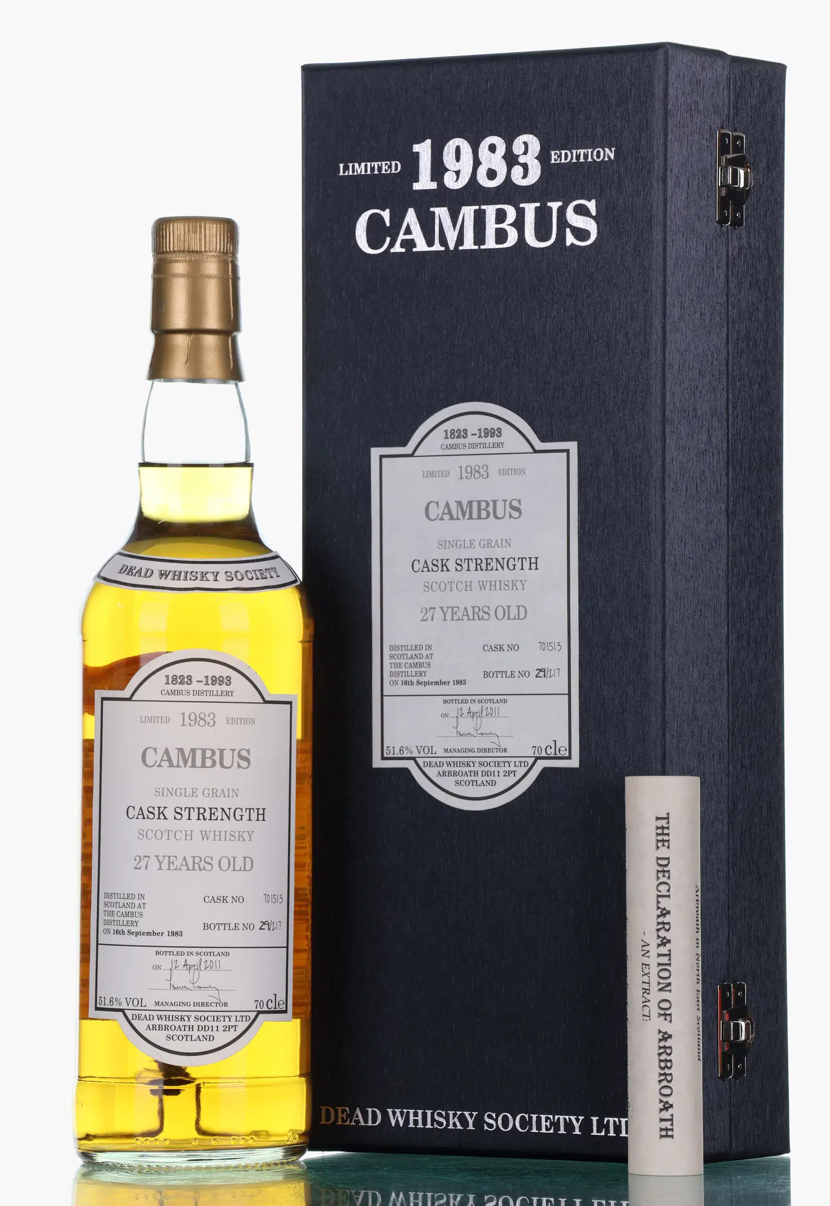 Cambus 27 Year Old, Cask #701513, 1983, Dead Whisky Society, 51.6% whisky bottle