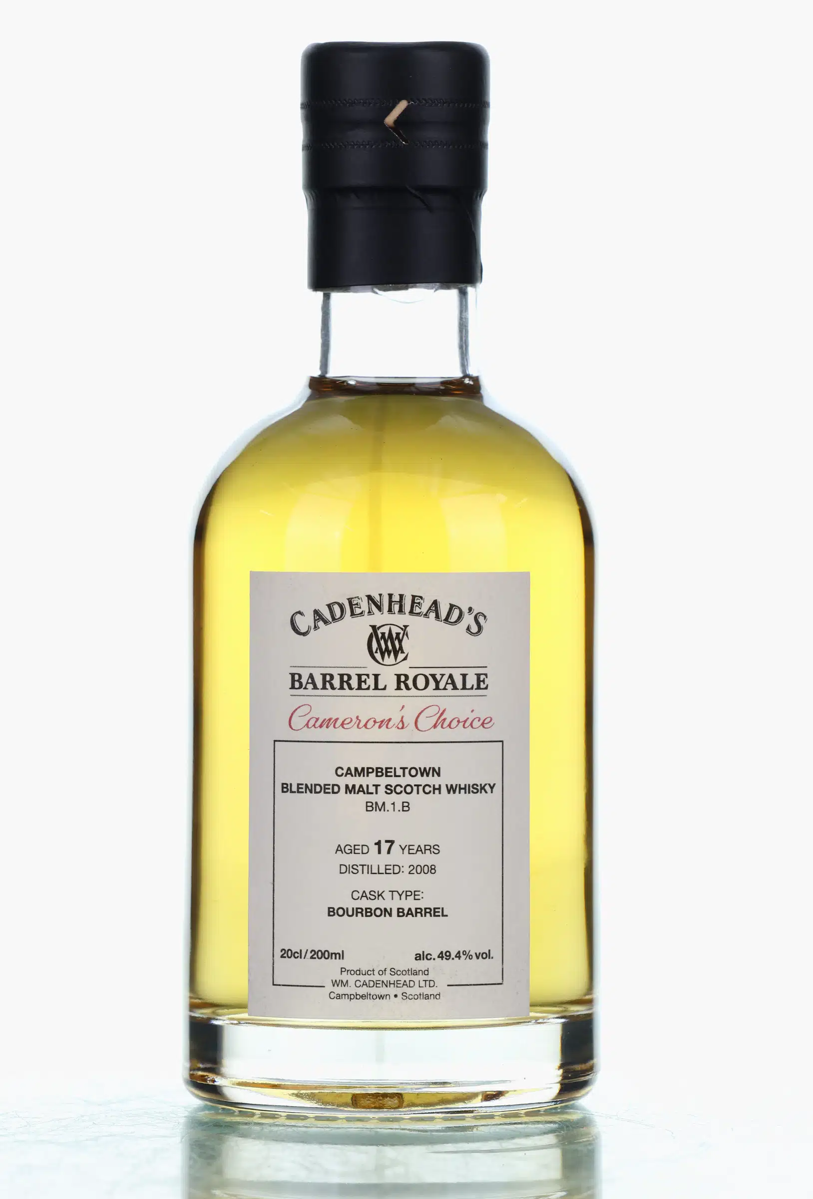 Campbeltown Blended Malt 17 Year Old, Bourbon Cask, Batch No. BM.1.B, 2008, Cadenhead's, 49.4% whisky bottle