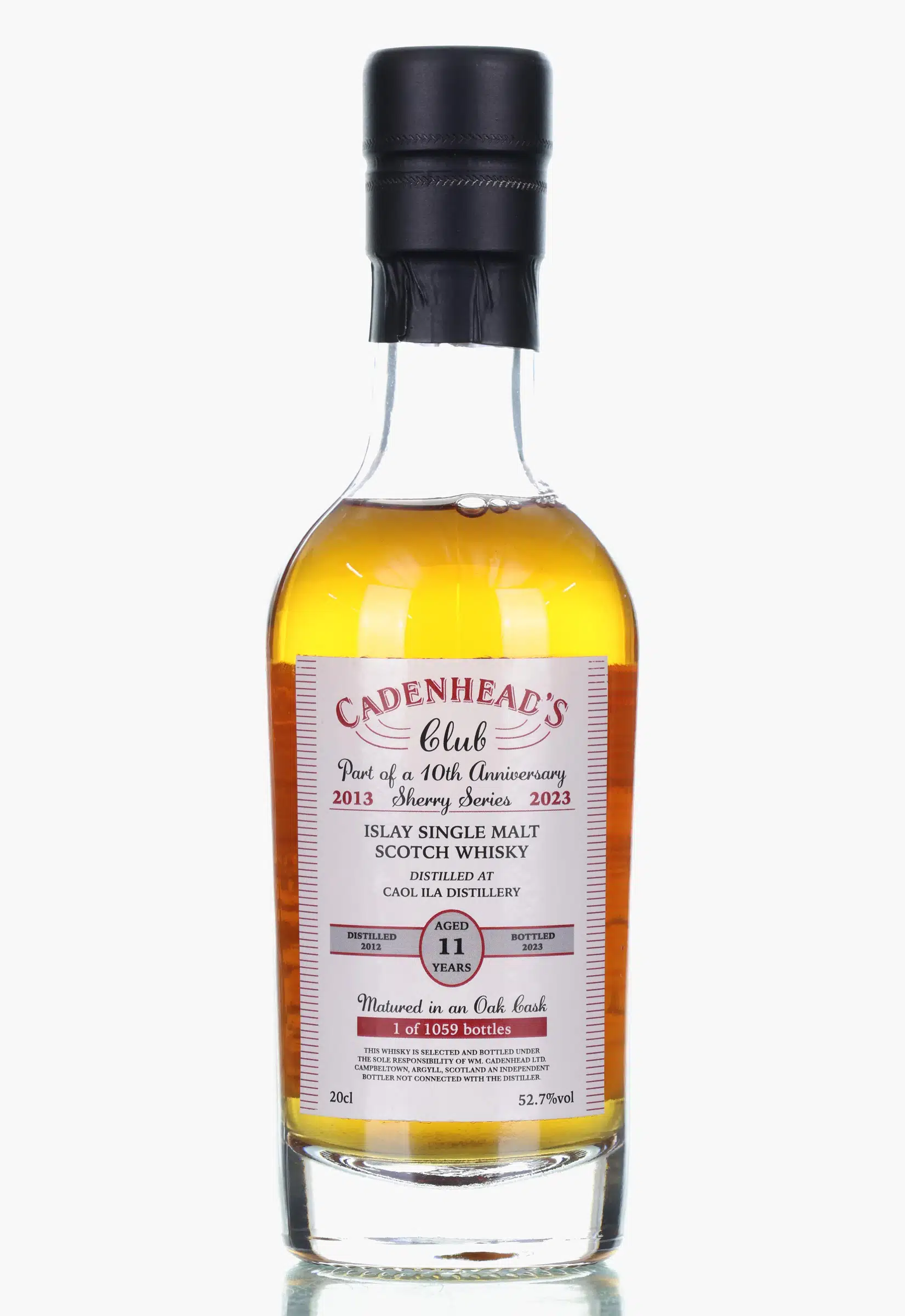 Caol Ila Cadenhead's Club 10th Anniversary Sherry Series 11 Year Old, Palo Cortado Hogshead Cask, 2012, Cadenhead's, 52.7% whisky bottle