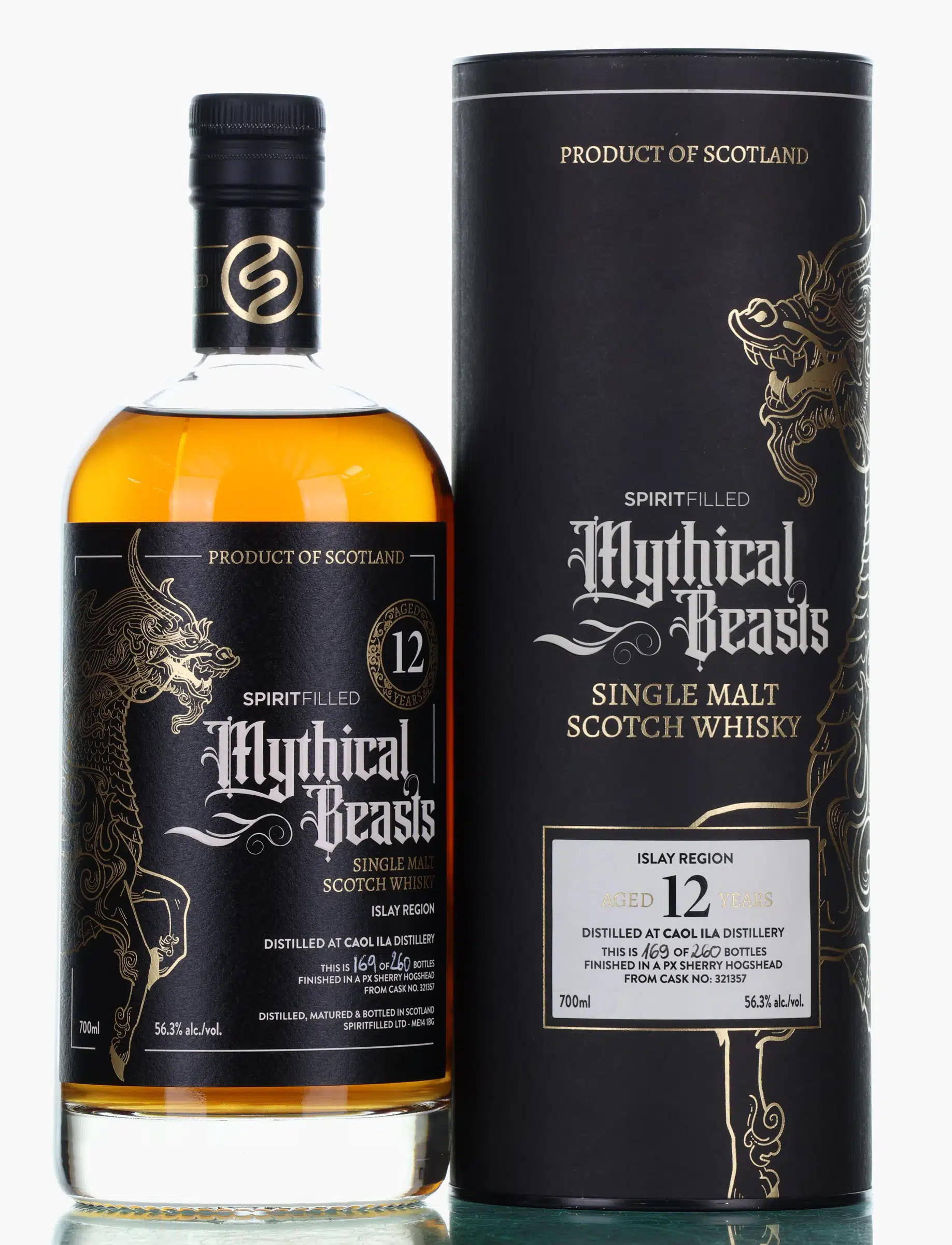 Caol Ila Mythical Beasts 12 Year Old, PX Sherry Hogshead Cask, Cask #321357, Spiritfilled, 56.3% whisky bottle