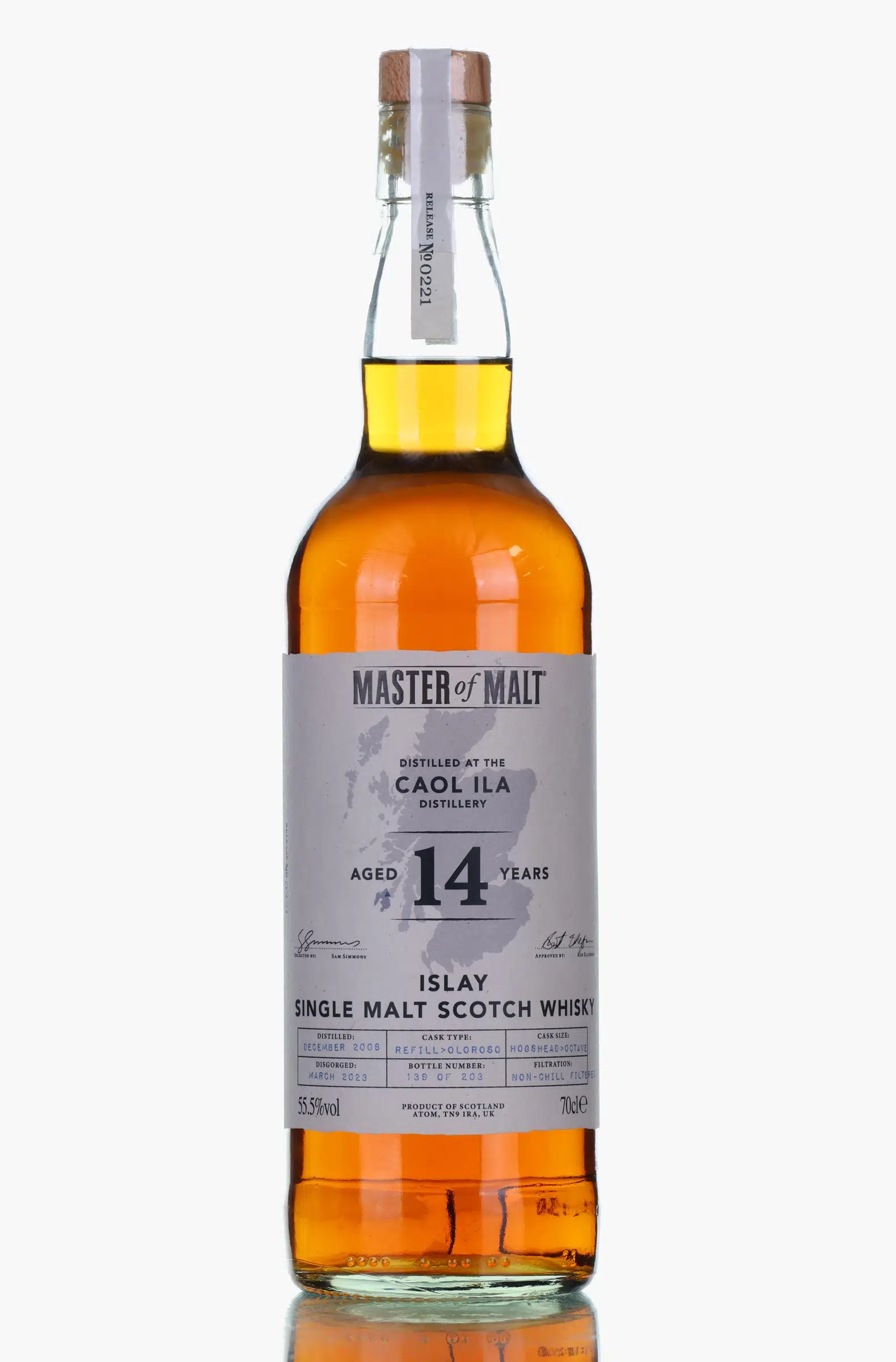Caol Ila 14 Year Old, Sherry Cask, Batch No. 0221, 2008, Master of Malt, 55.5% whisky bottle