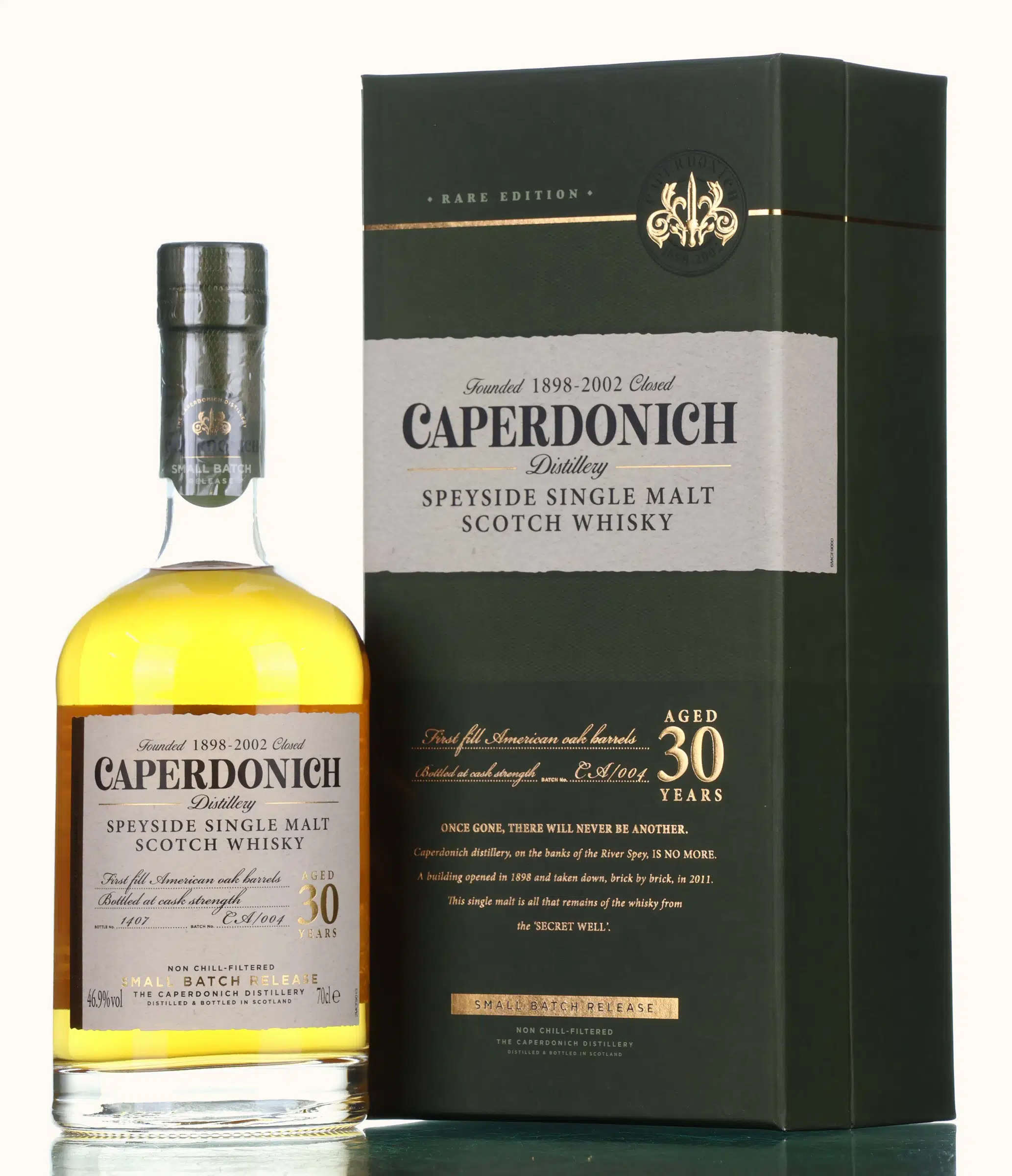 Caperdonich Small Batch No. Release 30 Year Old, Bourbon Cask, Batch No. CA/004, 2022, 46.9% whisky bottle