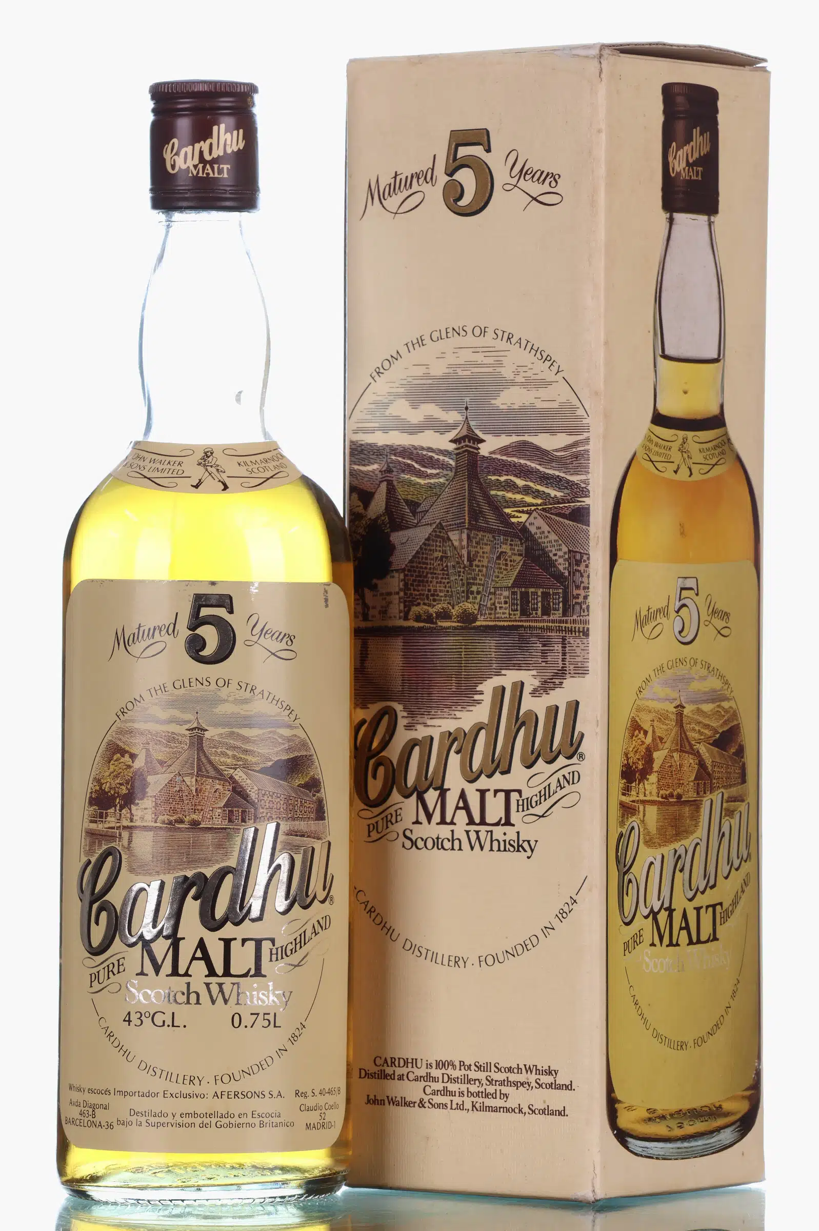 Cardhu Pure Malt Spanish Import 5 Year Old, 1980s, 43% whisky bottle