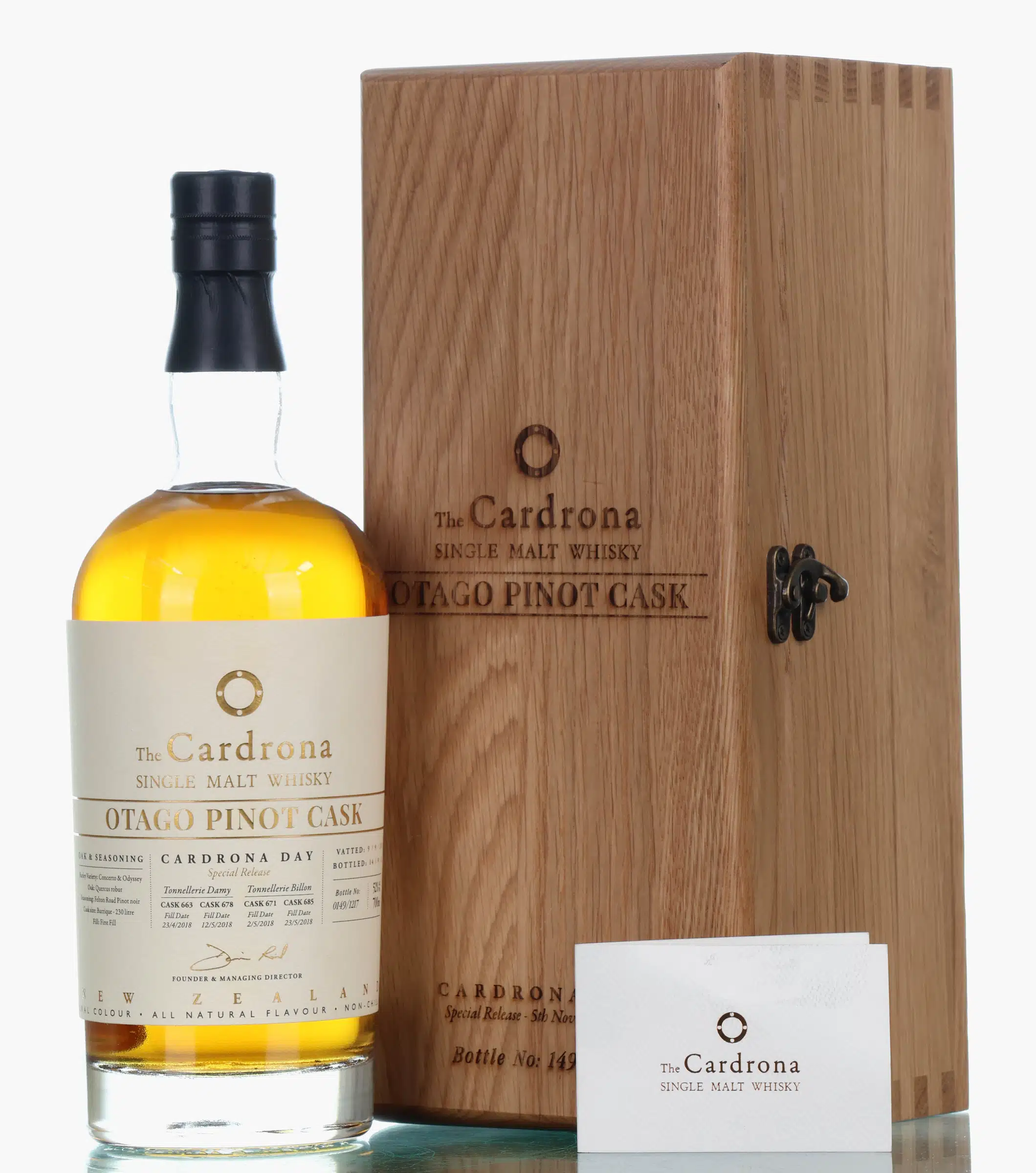 Cardrona Otago Pinot Cask Cardrona Day Special Release 4 Year Old, Otago Pinot Cask, Cask #663, 678, 671 & 685, Batch No. 50, 2022, 52% whisky bottle
