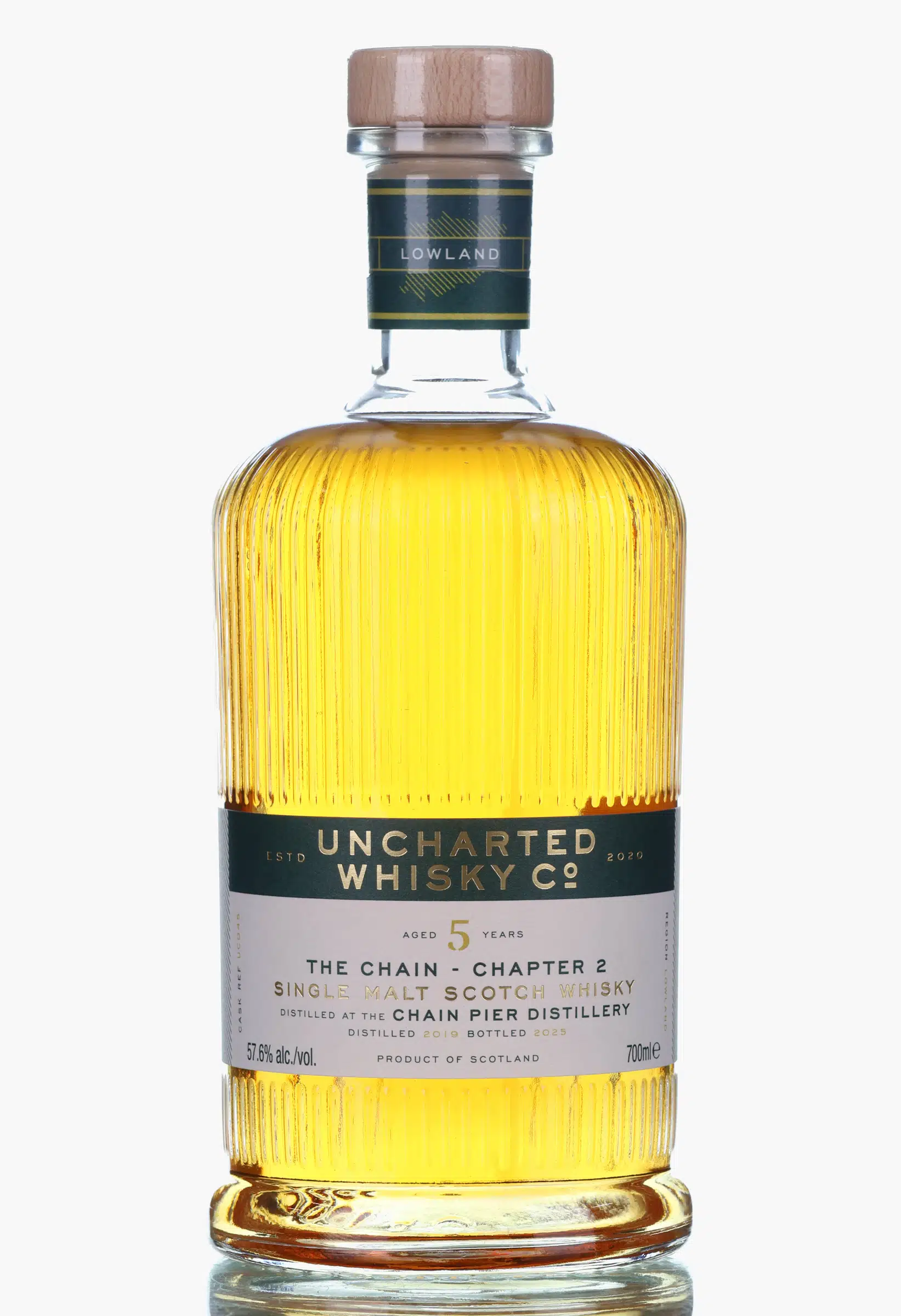 Chain Pier The Chain - Chapter 2 5 Year Old, French Red Wine Barrique Cask, Cask #8, 2019, Uncharted Whisky Co, 57.6% whisky bottle