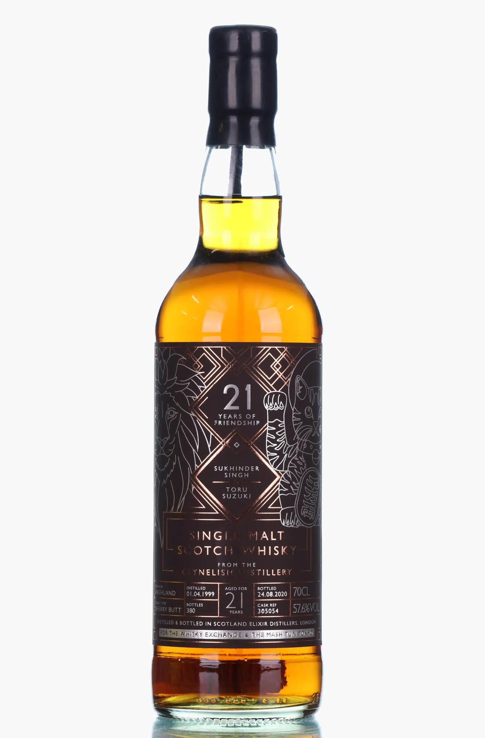 Clynelish 21 Years of Friendship 21 Year Old, Sherry Butt Cask, Cask #305054, 1999, Elixir Distillers, 57.6% whisky bottle