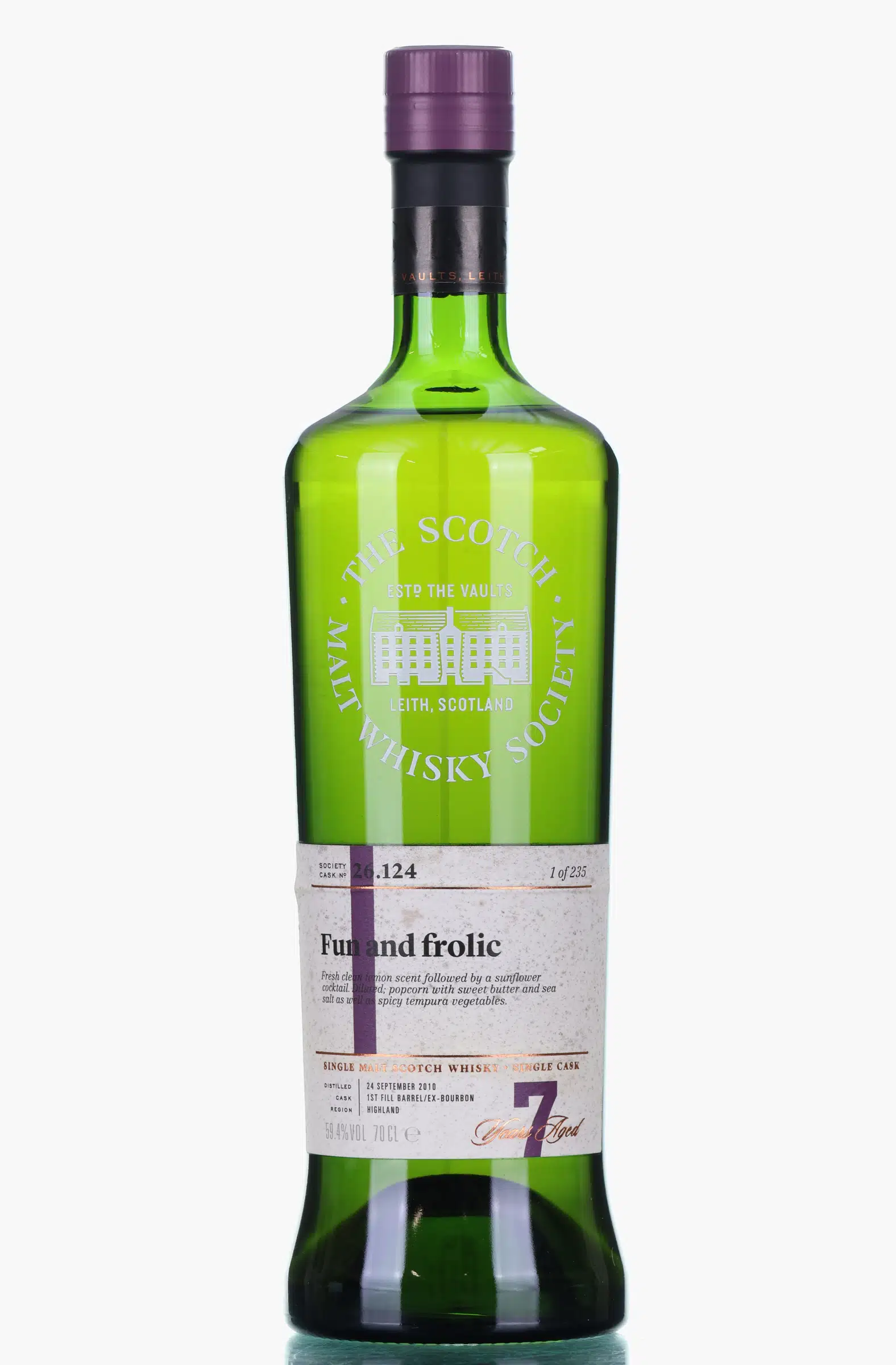 Clynelish Fun & Frolic 7 Year Old, Bourbon Cask, Cask #26.124, 2010, The Scotch Malt Whisky Society, 59.4% whisky bottle
