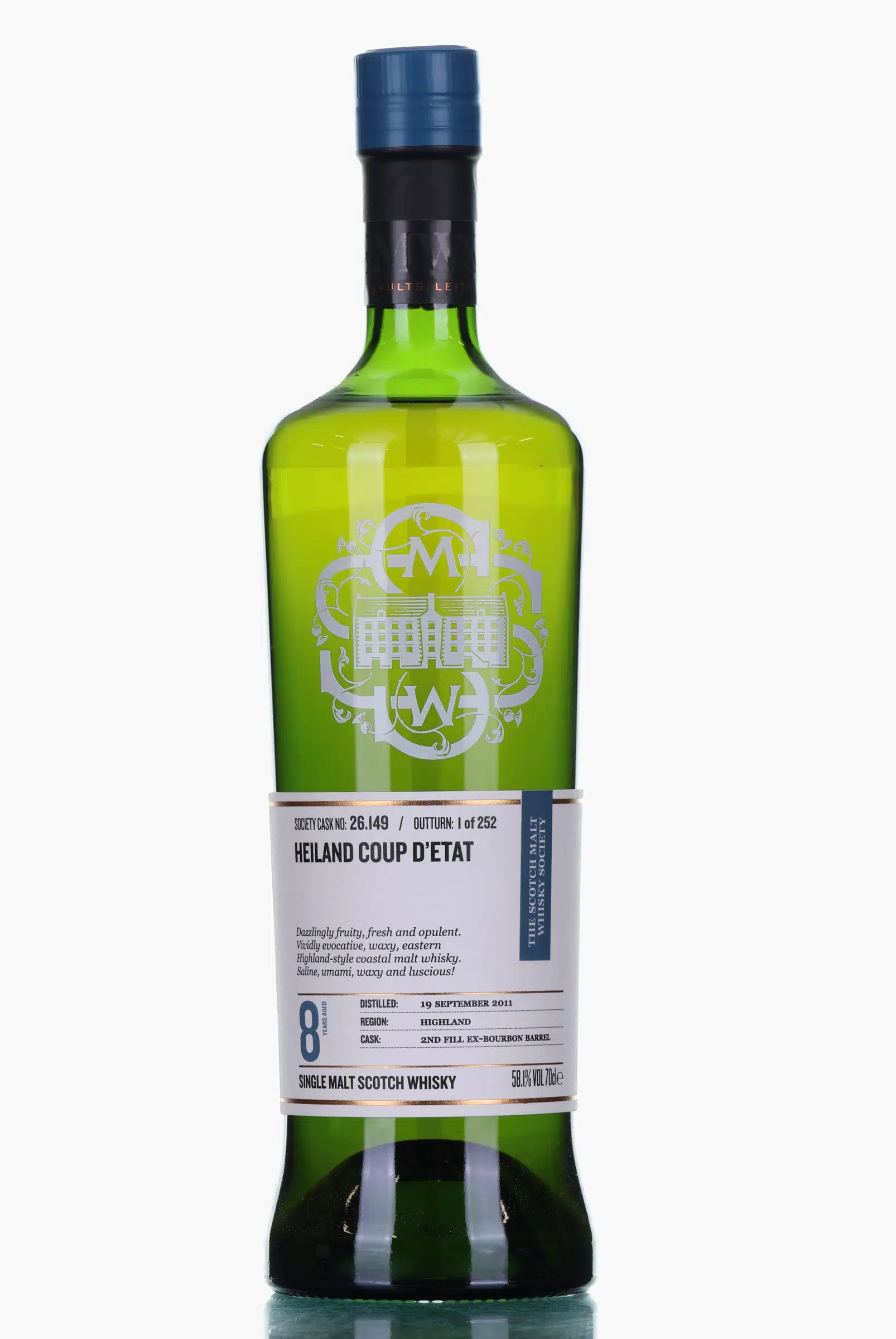 Clynelish Heiland Coup D'etat 8 Year Old, Bourbon Cask, Cask #26.149, 2011, The Scotch Malt Whisky Society, 58.1% whisky bottle