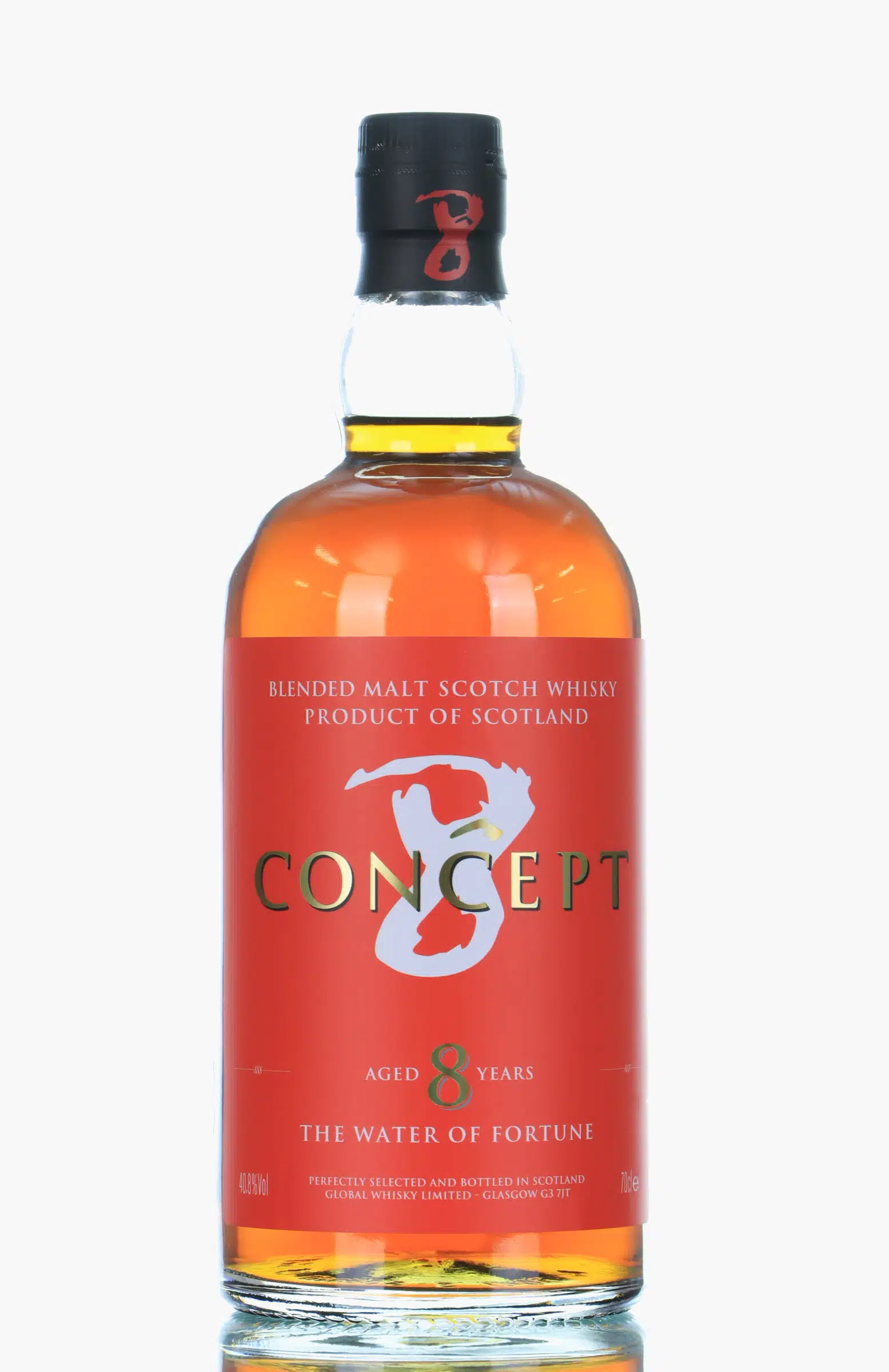 Concept 8 8 Year Old 'Water Of Fortune' Blended Malt, Oak Cask, 2016, Global Whisky Limited, 40.8% whisky bottle