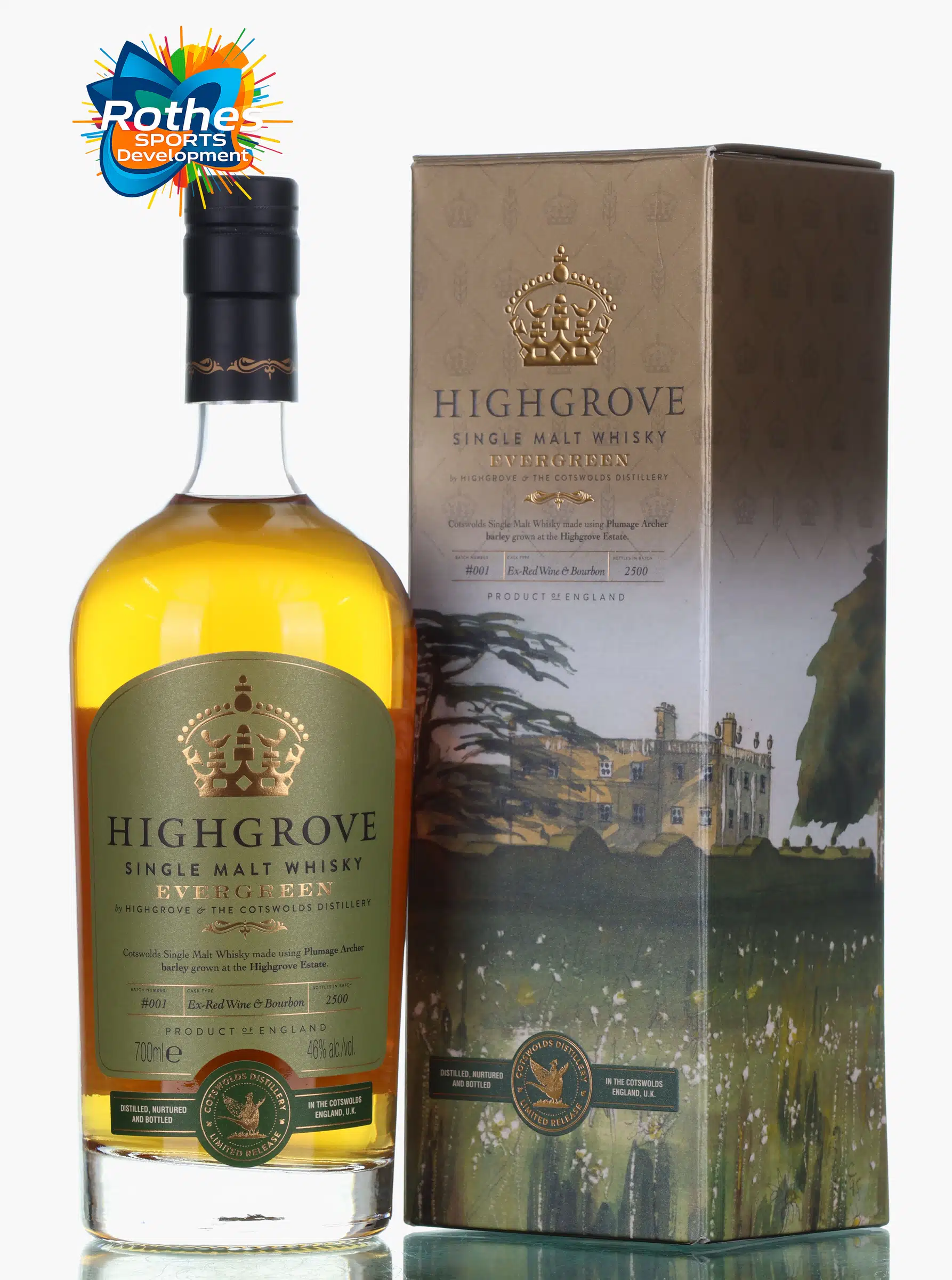 Cotswolds Highgrove Evergreen Single Malt Whisky, Batch No. 001, 2025, 46% whisky bottle