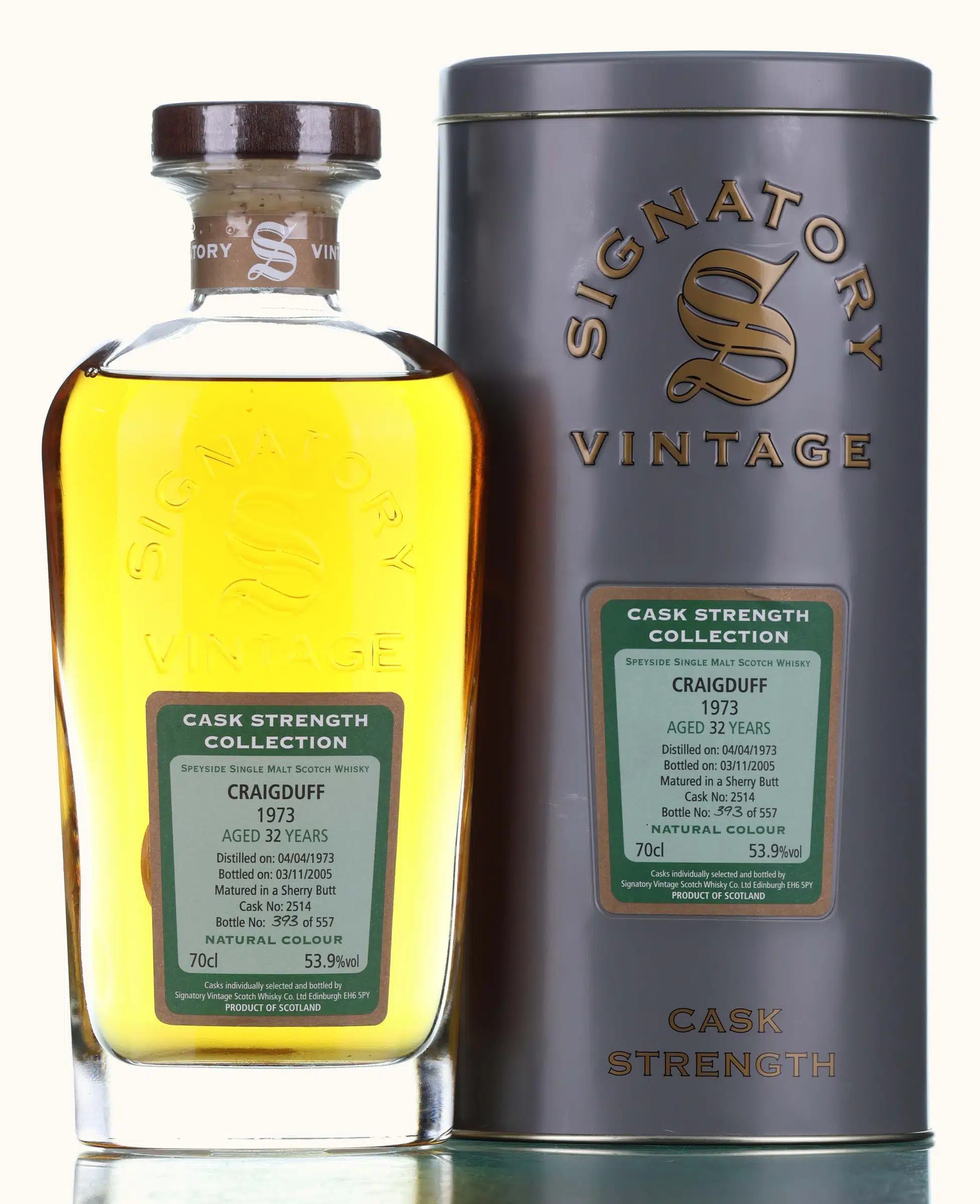 Craigduff Cask Strength Collection 32 Year Old, Sherry Cask, Cask #2514, 1973, Signatory Vintage, 53.9% whisky bottle