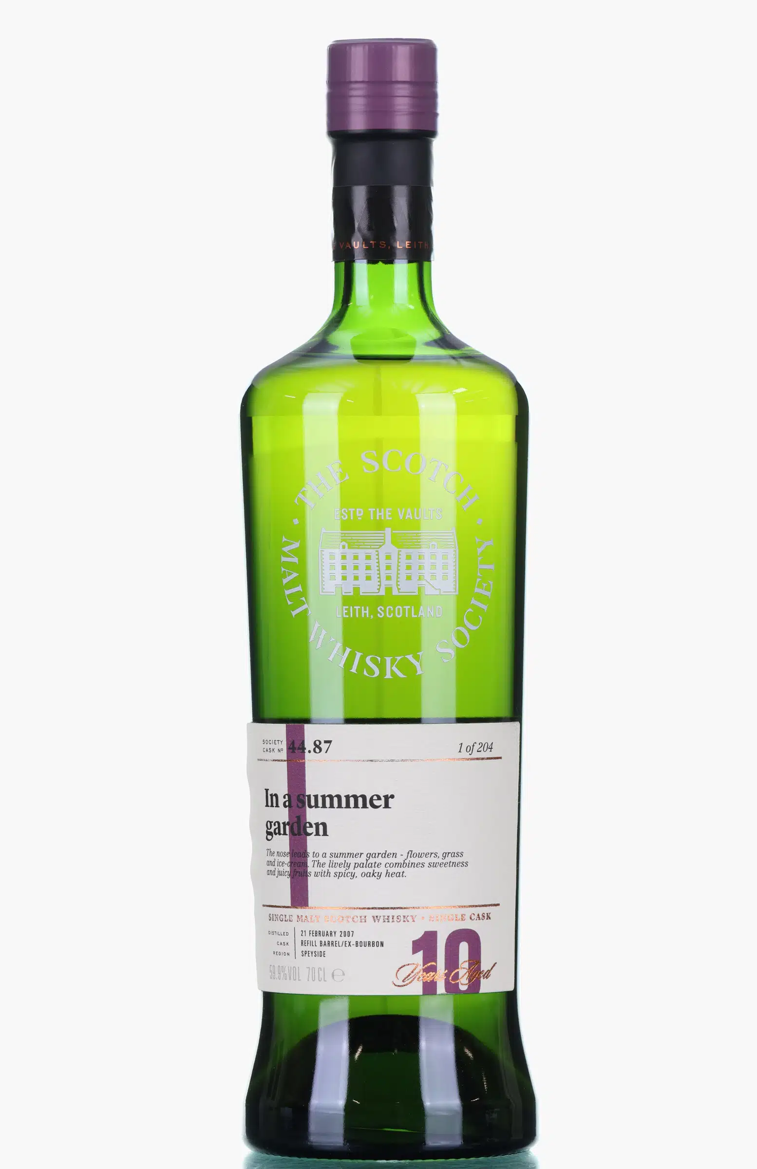 Craigellachie In a summer garden 10 Year Old, Refill Ex-Bourbon Barrel Cask, Cask #44.87, 2007, The Scotch Malt Whisky Society, 59.9% whisky bottle