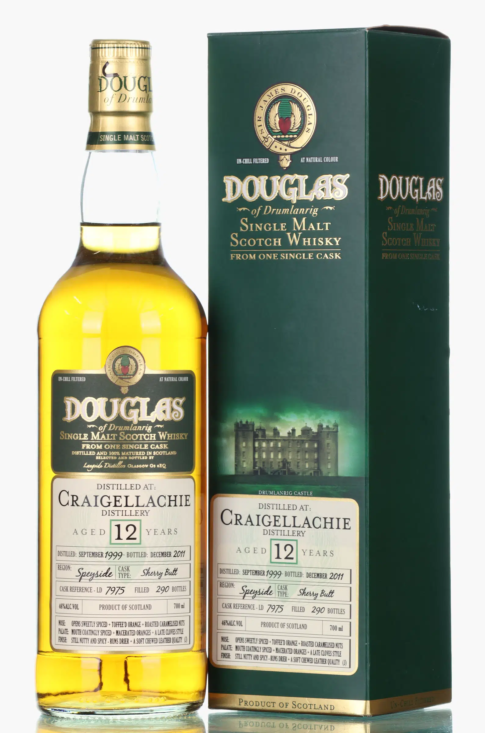 Craigellachie 12 Year Old, Sherry Cask, Cask #7975, 1999, Langside Distillers, 46% whisky bottle