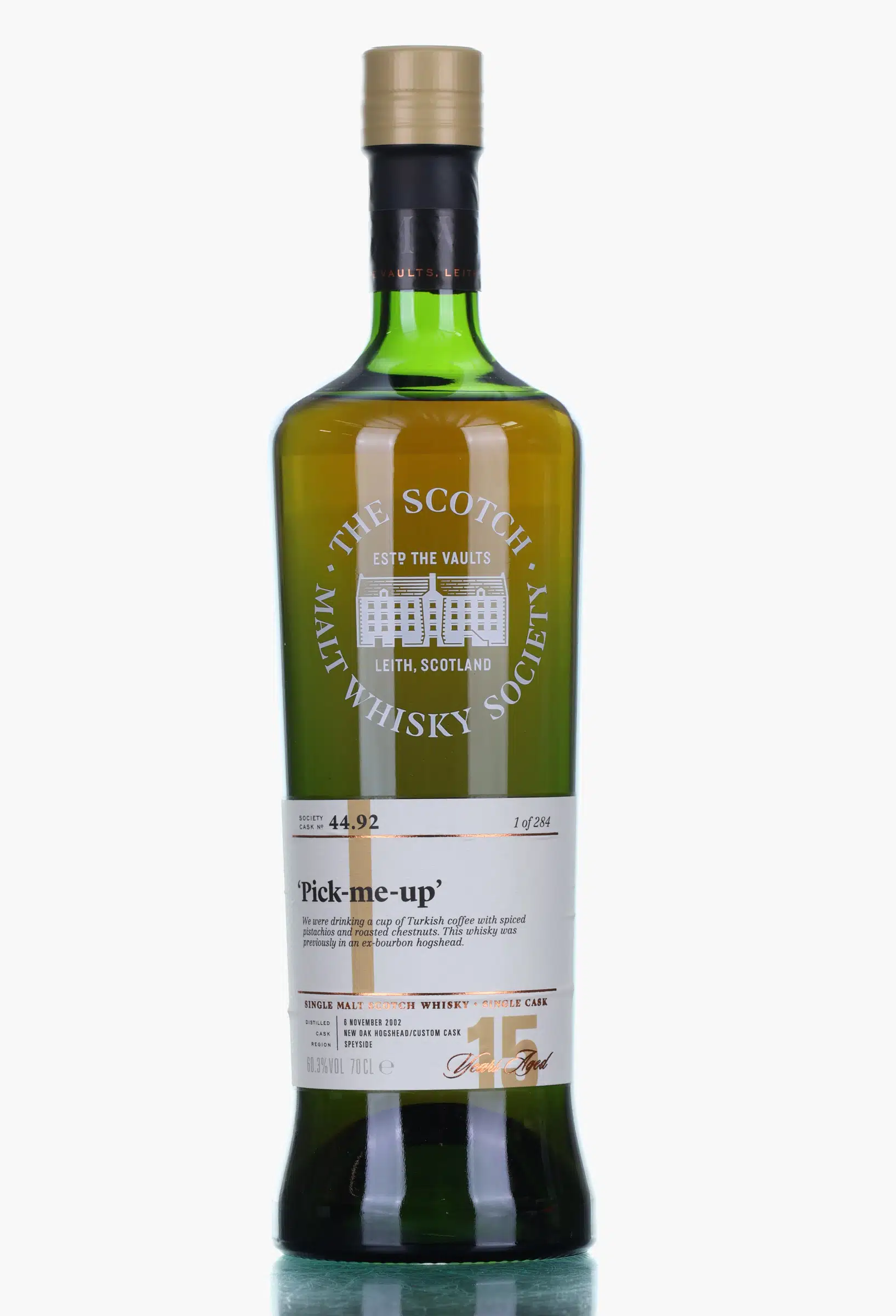 Craigellachie Pick-Me-Up 15 Year Old, Virgin Oak Hogshead Cask, Cask #44.92, 2002, The Scotch Malt Whisky Society, 60.3% whisky bottle