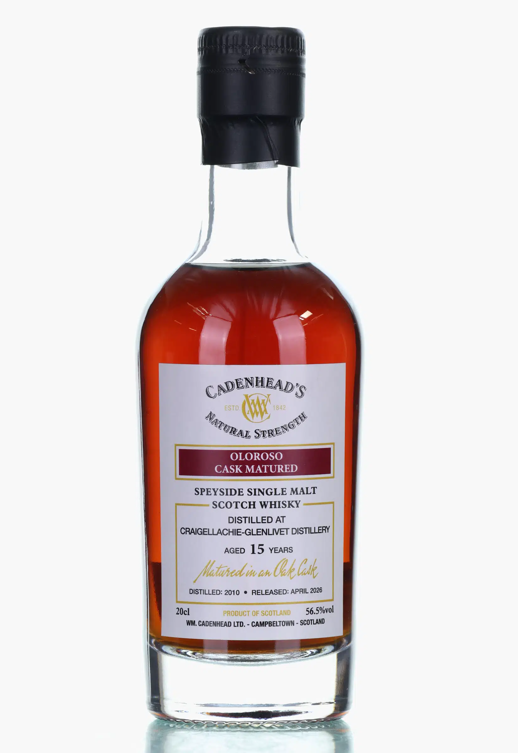 Craigellachie Oloroso 15 Year Old, Oloroso Cask, 2010, Cadenhead's, 56.5% whisky bottle