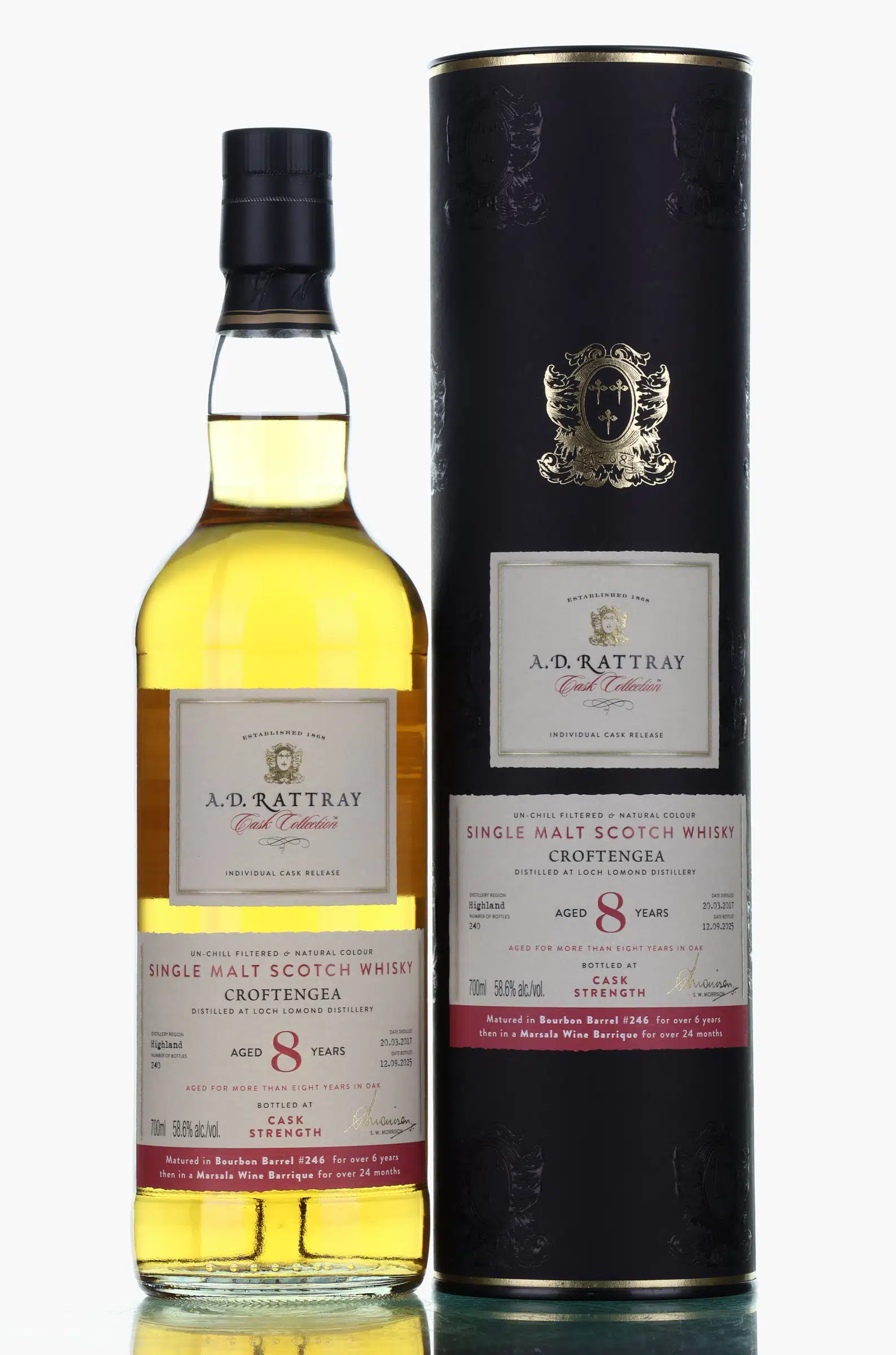Loch Lomond Croftengea 8 Year Old, Bourbon & Marsala Wine Cask, Cask #246, 2017, A.D. Rattray, 58.6% whisky bottle