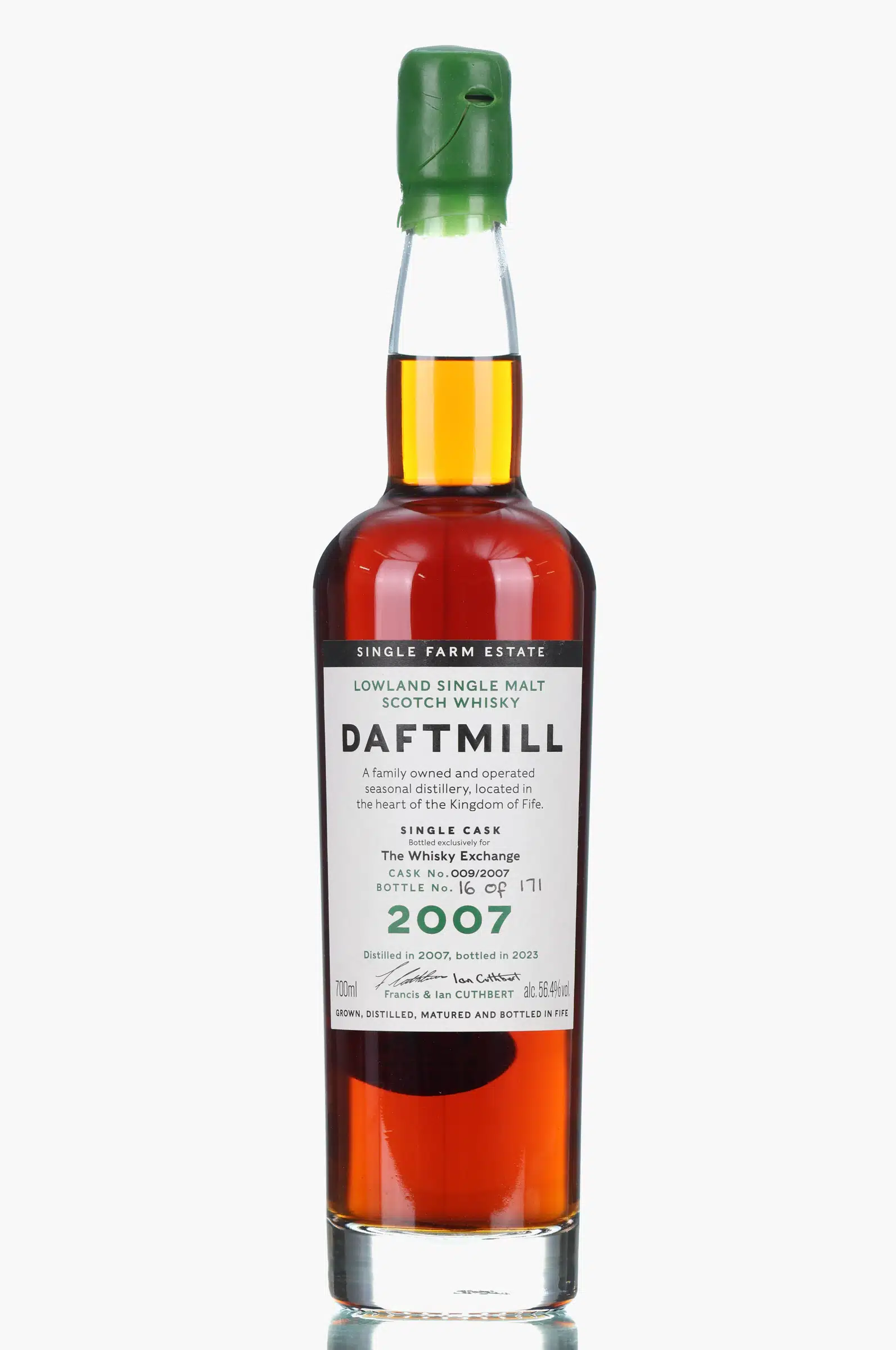 Daftmill 2007 Single Cask 16 Year Old, Bourbon & PX Sherry Cask, Cask #009/2007, 2023, 56.4% whisky bottle