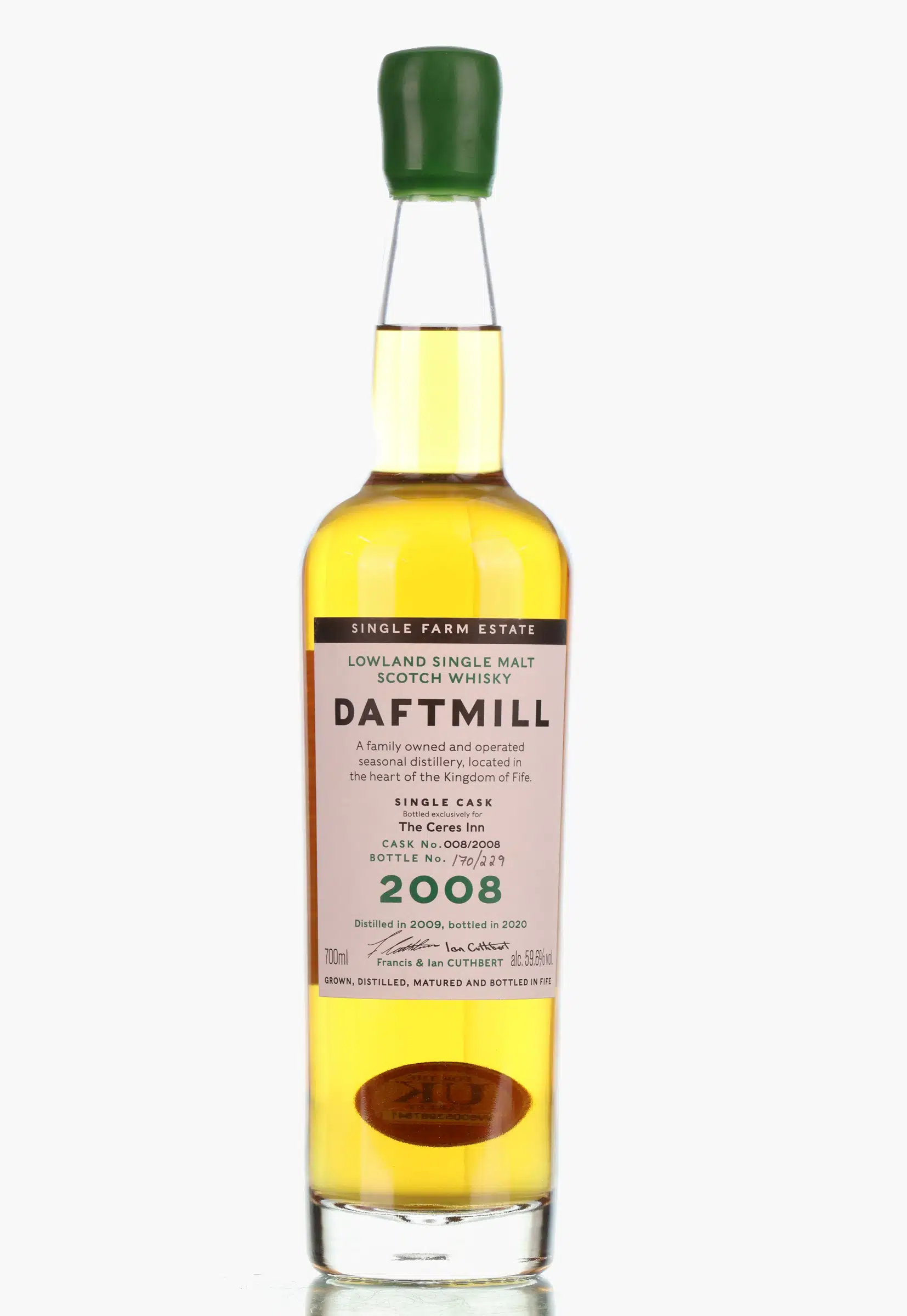 Daftmill 2008 Single Cask 12 Year Old, Bourbon Cask, Cask #008/2008, 2020, 59.6% whisky bottle