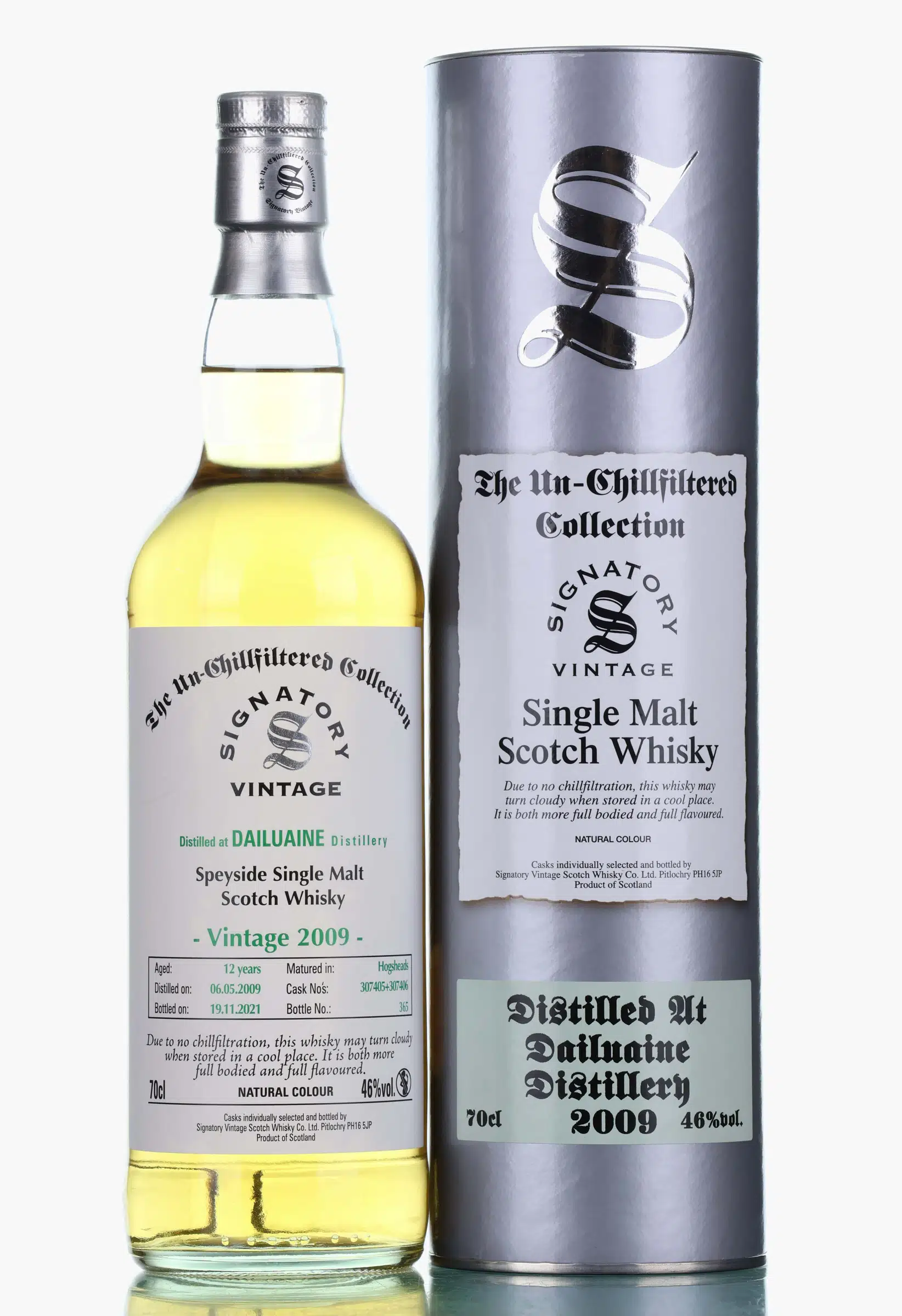 Dailuaine 12 Year Old, Hogshead Cask, Cask #307405 & 307406, 2009, Signatory Vintage, 46% whisky bottle