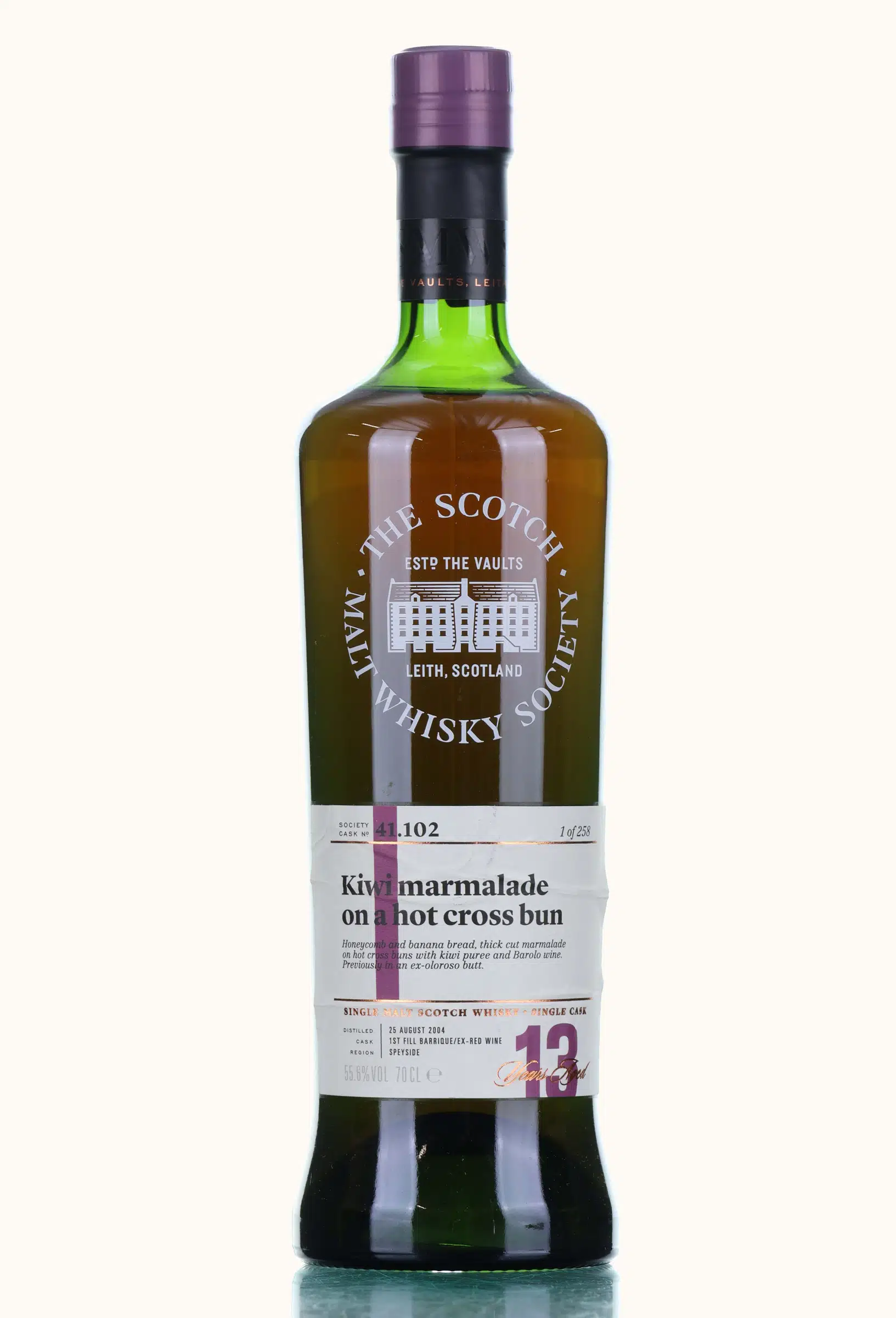 Dailuaine Kiwi marmalade on a hot cross bun 13 Year Old, Oloroso Butt & Red Wine Barrique Cask, Cask #41.102, 2004, The Scotch Malt Whisky Society, 55.6% whisky bottle