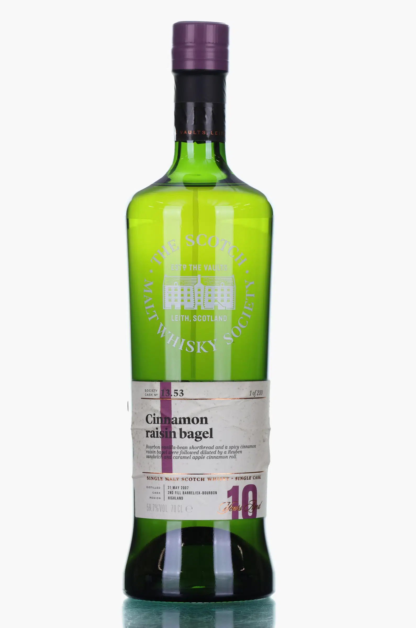 Dalmore Cinnamon Raisin Bagel 10 Year Old, Bourbon Cask, Cask #13.53, 2007, The Scotch Malt Whisky Society, 59.7% whisky bottle