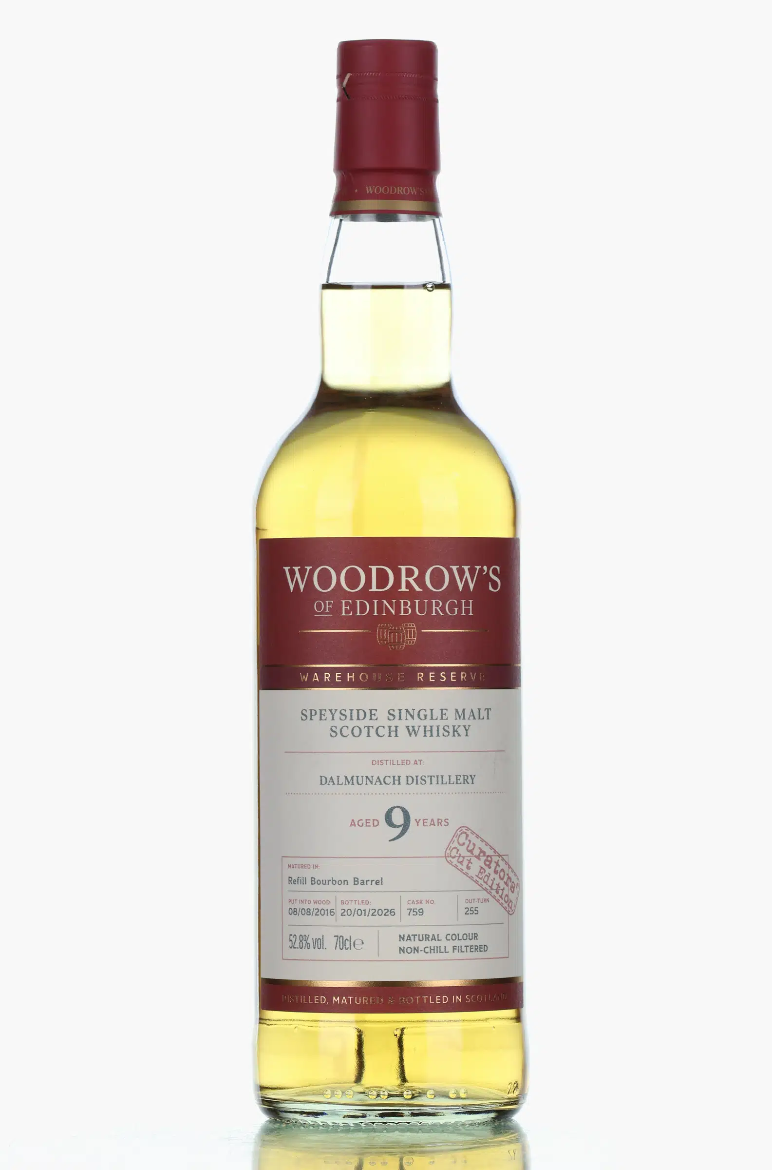 Dalmunach Curators' Cut Edition 9 Year Old, Bourbon Cask, Cask #759, 2016, Woodrow's of Edinburgh, 52.8% whisky bottle