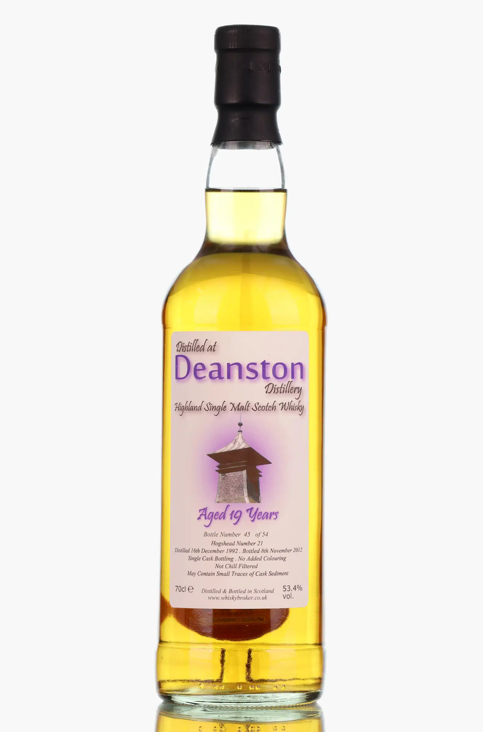 Deanston 19 Year Old, Hogshead Cask, Cask #21, 1992, Whisky Broker, 53.4% whisky bottle