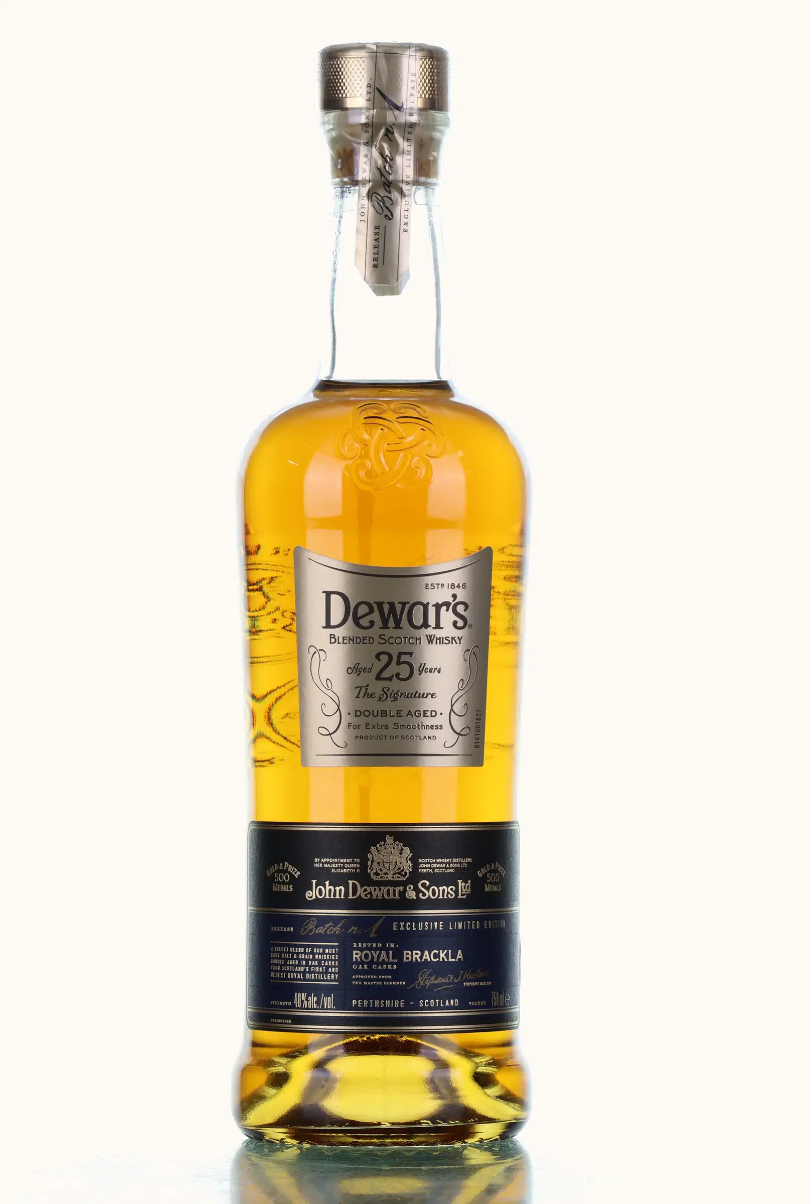 Dewar's The Signature 25 Year Old, Royal Brackla Oak Cask, Batch No. 1, 2017, 40% whisky bottle