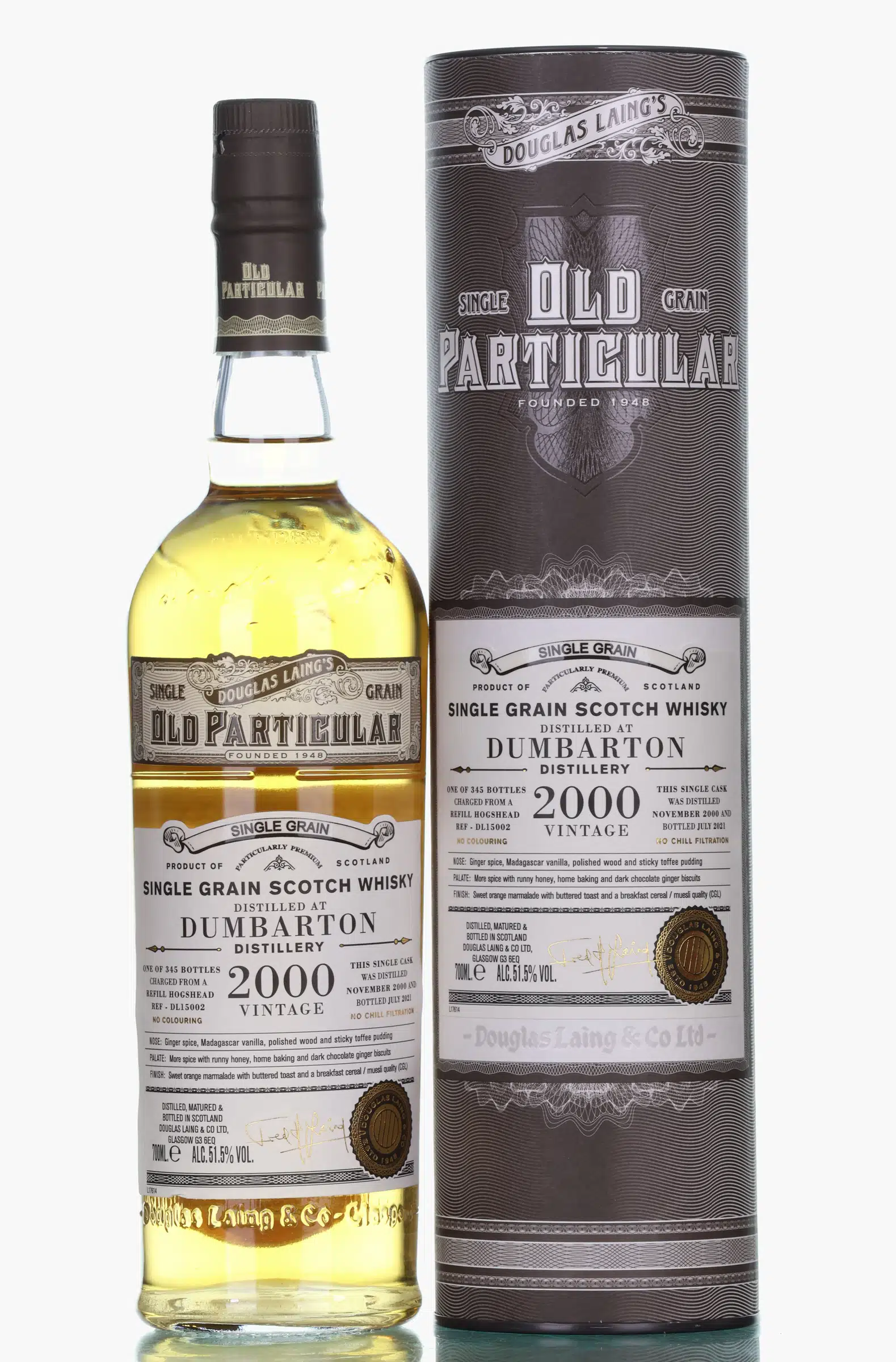 Dumbarton Old Particular Single Cask #20 Year Old, Hogshead Cask, Cask #DL15002, 2000, Douglas Laing, 51.5% whisky bottle