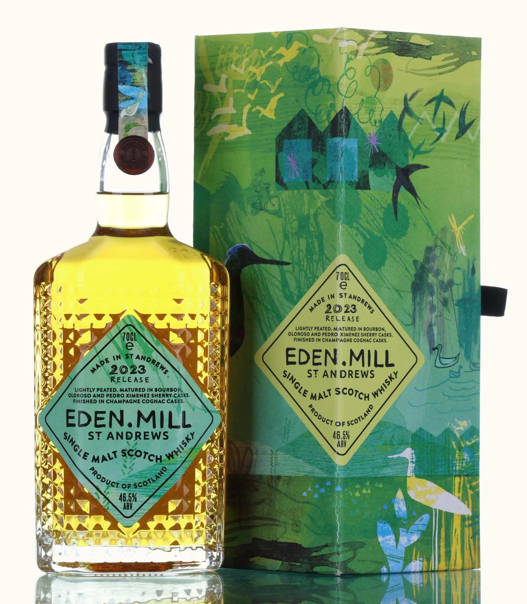 Eden Mill Art of St. Andrews 2023 Release, Bourbon, Oloroso & Pedro Ximénez Cask, Grande Champagne Cognac Finish, 2023, 46.5% whisky bottle