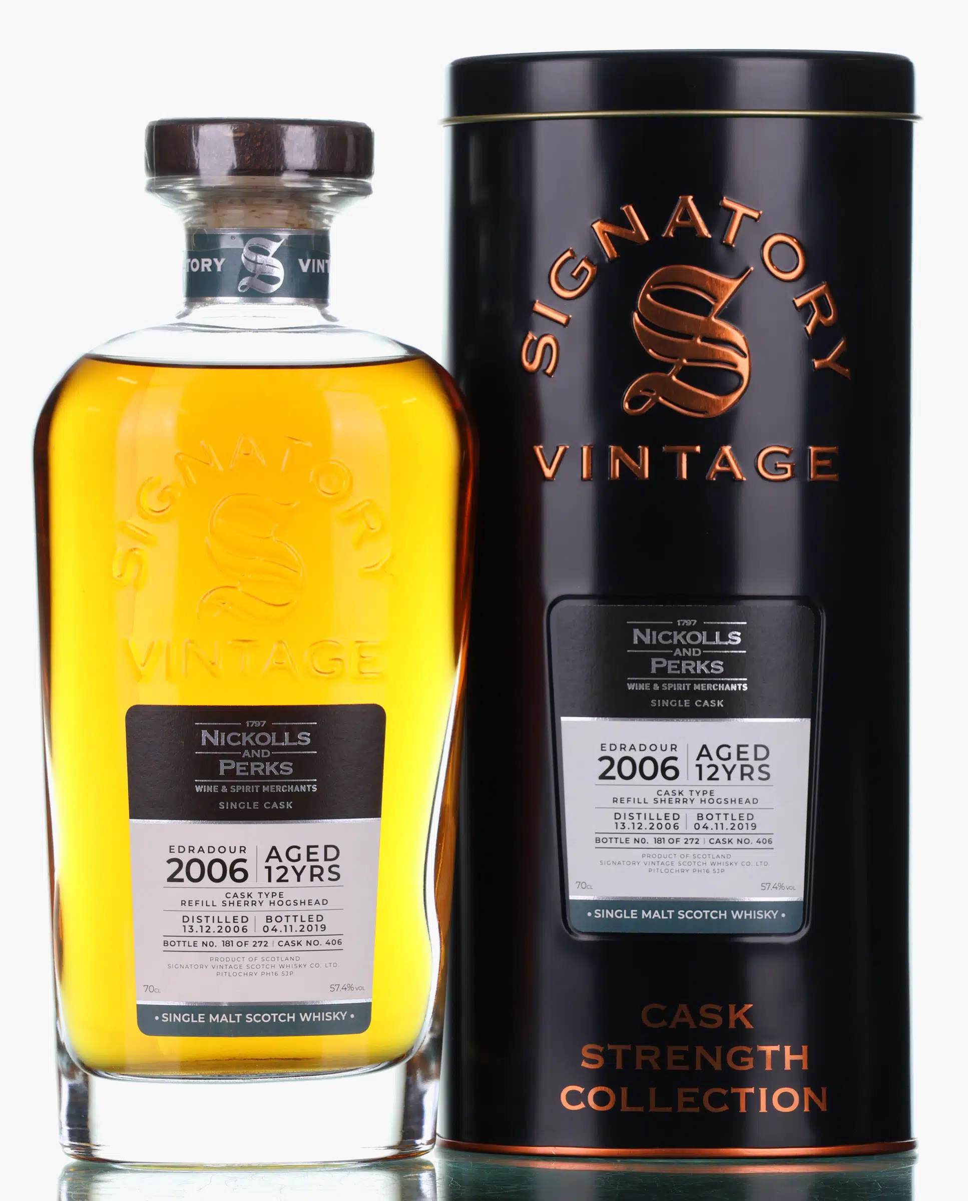 Edradour Cask Strength Collection 12 Year Old, Refill Sherry Hogshead Cask, Cask #406, 2006, Signatory Vintage, 57.4% whisky bottle
