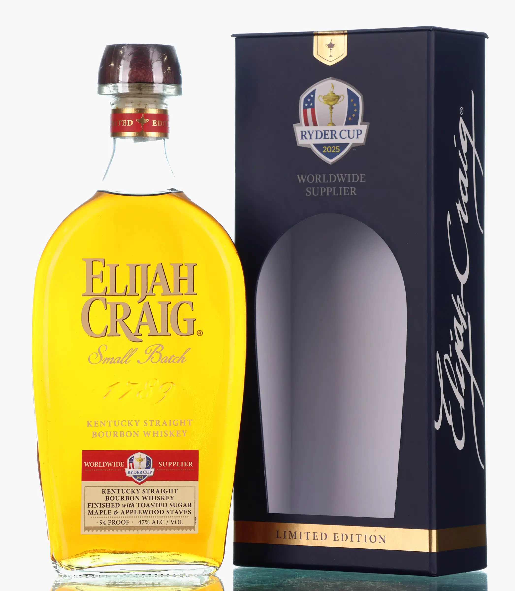Elijah Craig Ryder Cup Limited Edition Small Batch 94 Proof, Bourbon Cask, Sugar Maple & Applewood Staves Finish, 2025, 47% whisky bottle