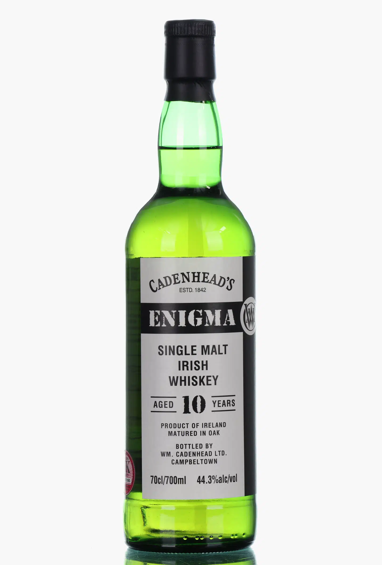Irish Single Malt Enigma 10 Year Old, Bourbon Cask, Batch No. IRL.1.A, 2006, Cadenhead's, 44.3% whisky bottle