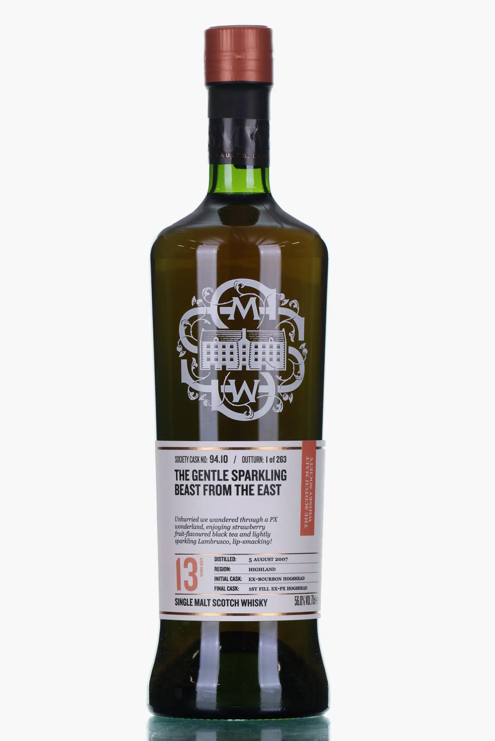 Fettercairn The Gentle Sparkling Beast from the East 13 Year Old, Bourbon & Sherry Cask, Cask #94.10, 2007, The Scotch Malt Whisky Society, 56% whisky bottle