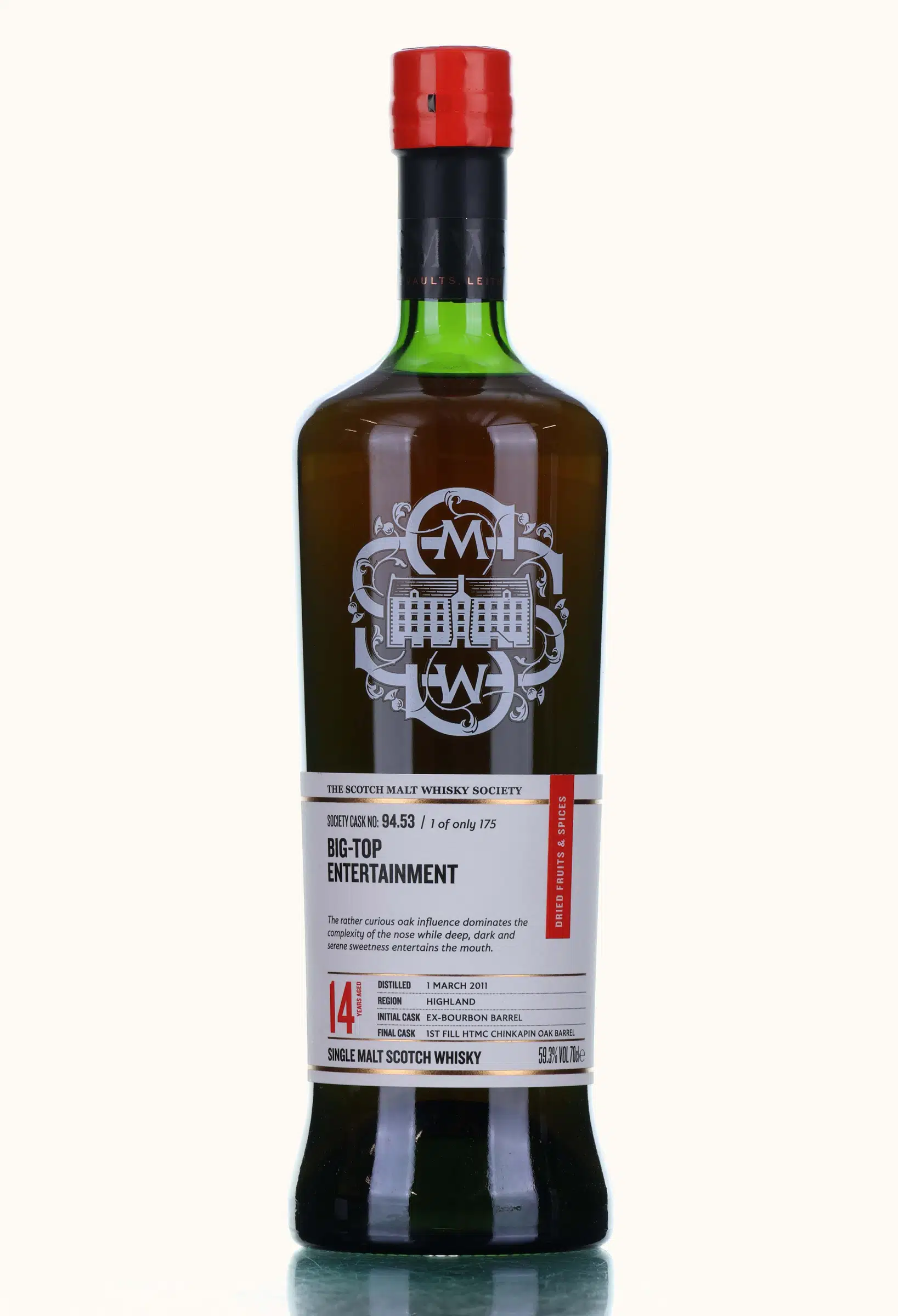 Fettercairn Big-Top Entertainment 14 Year Old, Bourbon & Chinkapin Oak Cask, Cask #94.53, 2011, The Scotch Malt Whisky Society, 59.3% whisky bottle