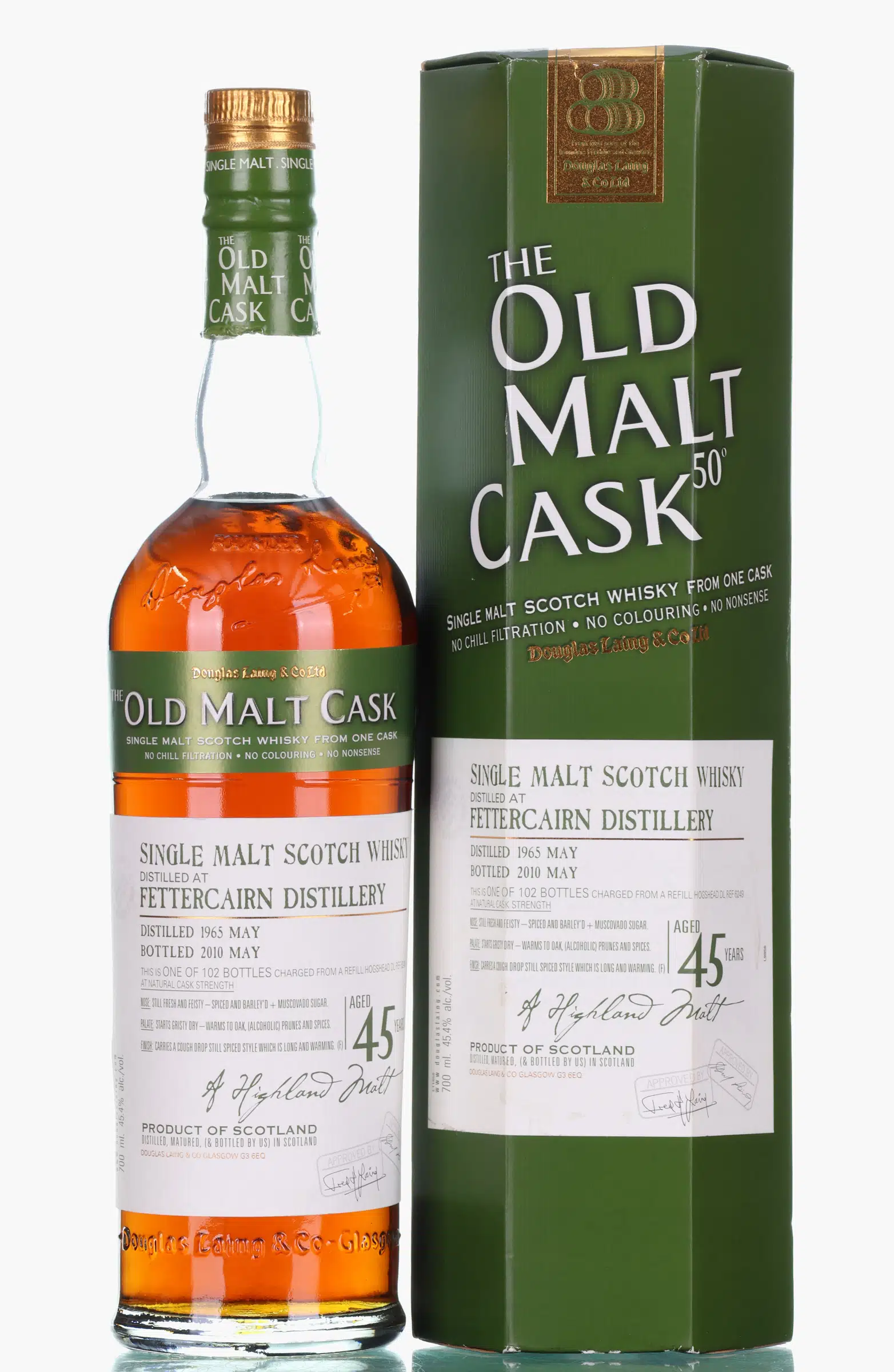 Fettercairn Old Malt Cask #45 Year Old, Hogshead Cask, Cask #6249, 1965, Douglas Laing, 45.4% whisky bottle