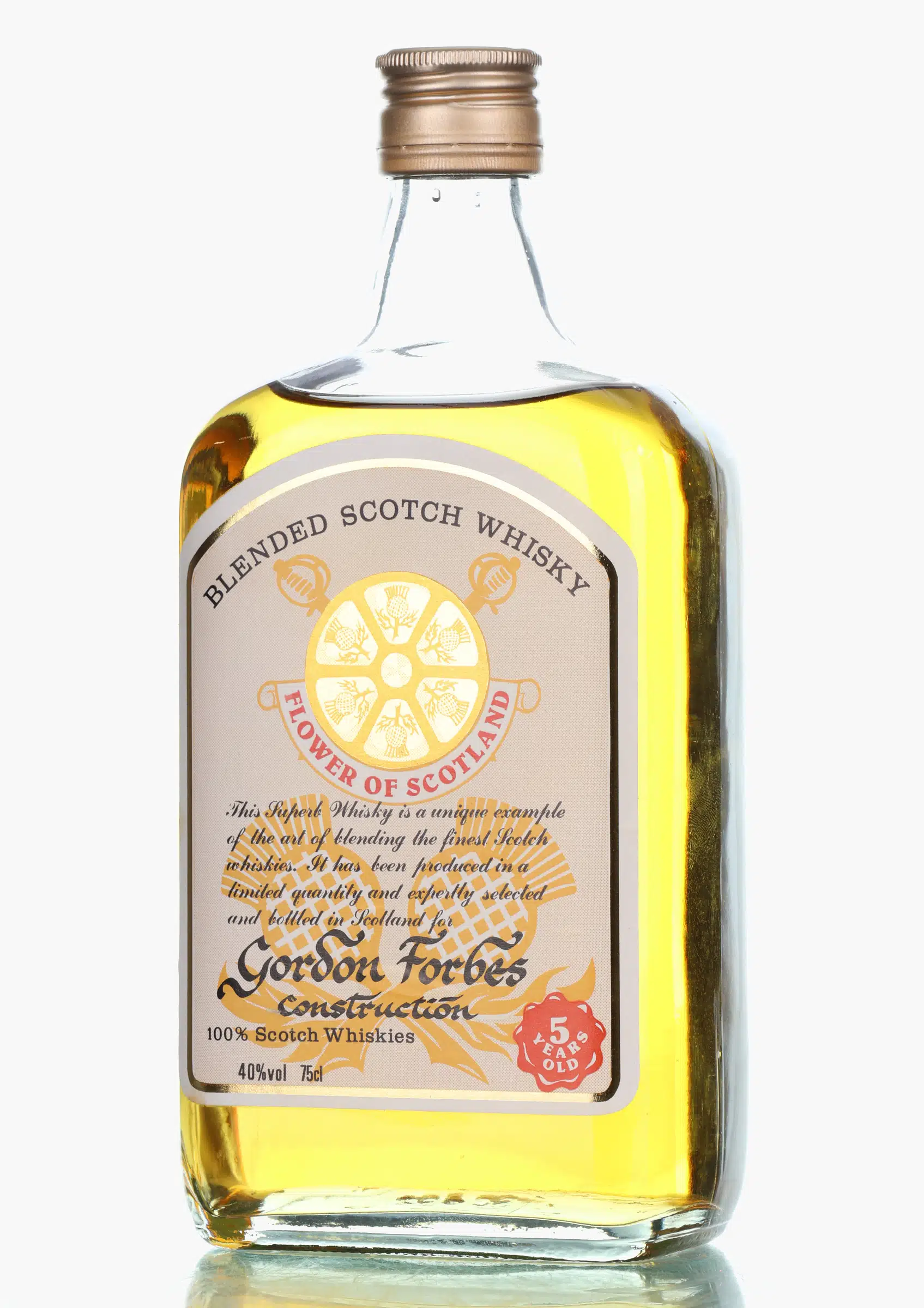 Flower Of Scotland Gordon Forbes Construction 5 Year Old, 40% whisky bottle