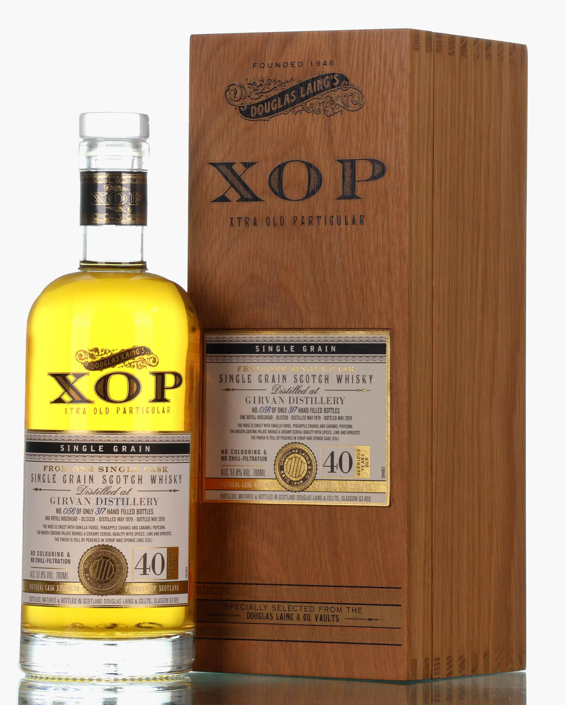 Girvan XOP Xtra Old Particular 40 Year Old, Refill Hogshead Cask, Cask #DL13338, 1979, Douglas Laing, 51.8% whisky bottle