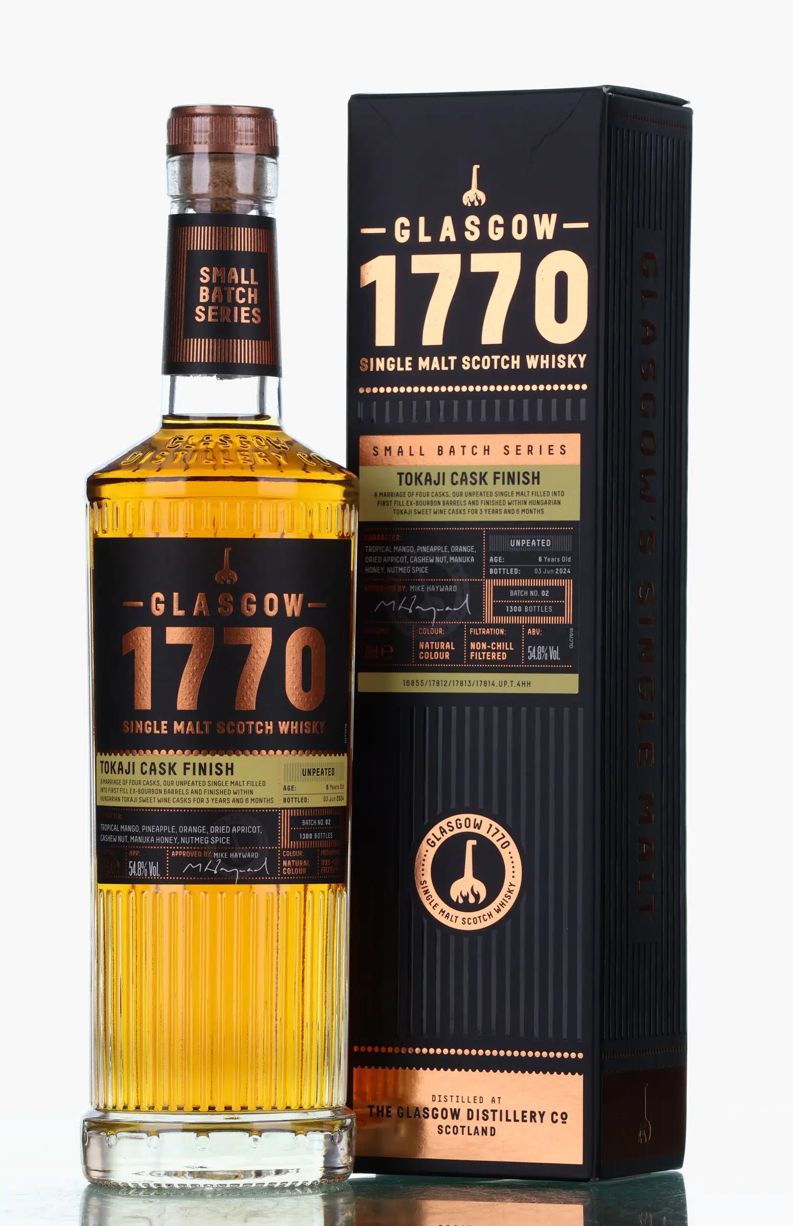 Glasgow Distillery Small Batch No. Series No. 2 Tokaji Cask Finish 6 Year Old, Bourbon & Tokaji Wine Cask, Cask #16/855, 17/812, 17/813, 17/814, Batch No. 02, 2024, 54.8% whisky bottle