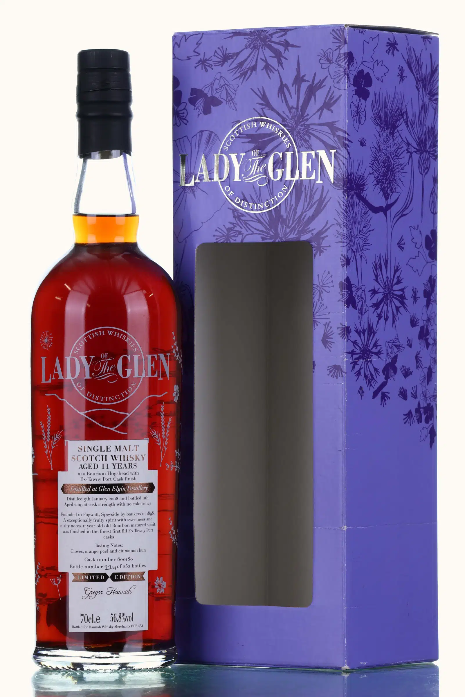 Glen Elgin Lady Of The Glen 11 Year Old, Bourbon & Tawny Port Cask, Cask #800180, 2008, Lady of the Glen, 56.8% whisky bottle