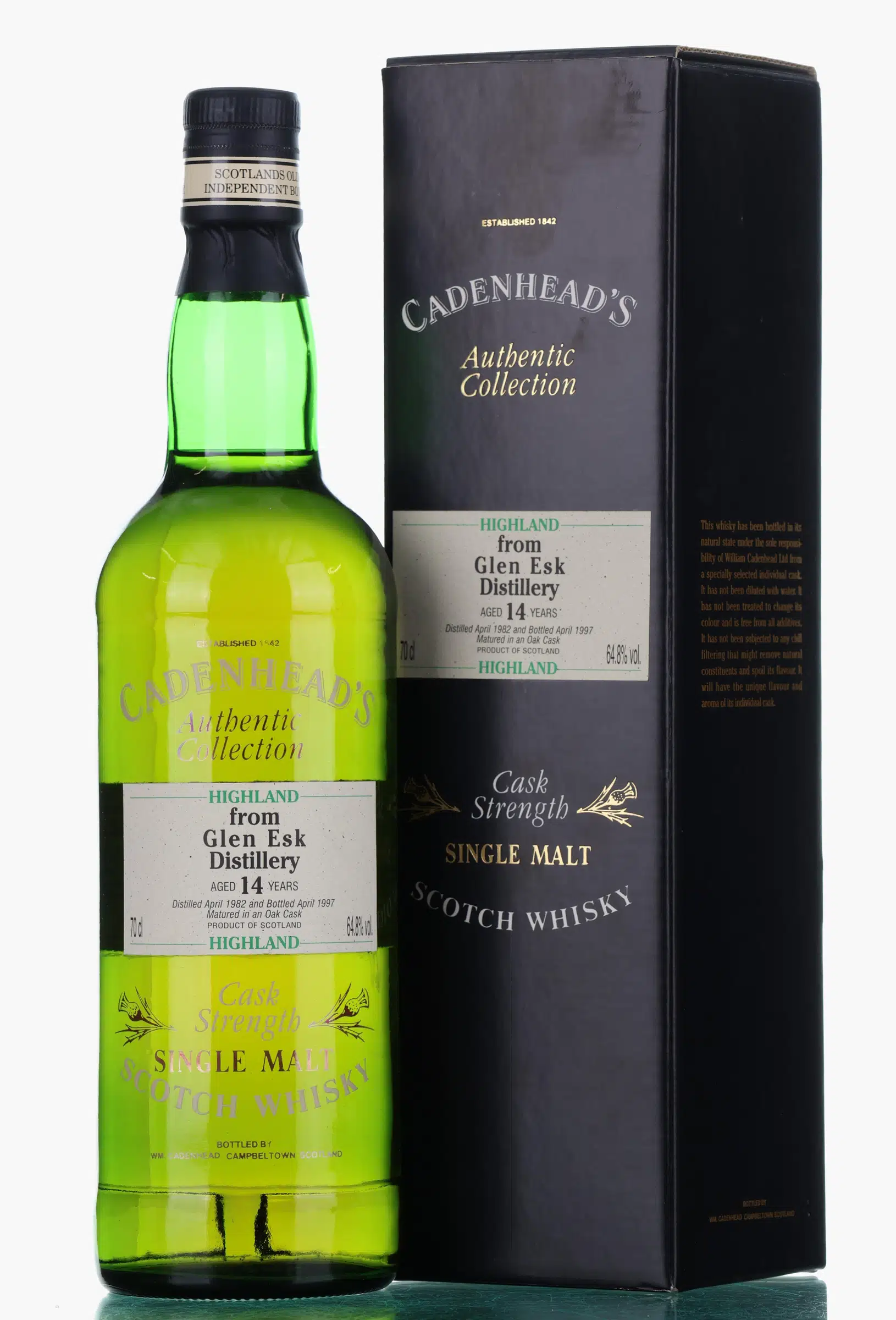 Glenesk Authentic Collection 14 Year Old, Oak Cask, 1982, Cadenhead's, 64.8% whisky bottle