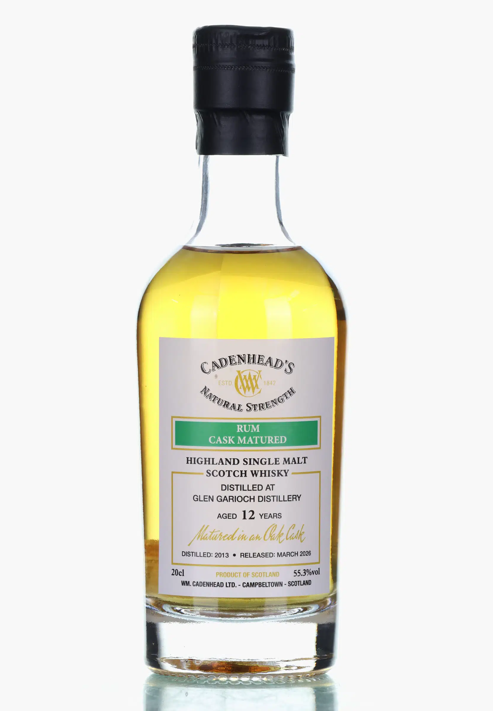 Glen Garioch Rum Cask Matured 12 Year Old, Rum Cask, 2013, Cadenhead's, 55.3% whisky bottle