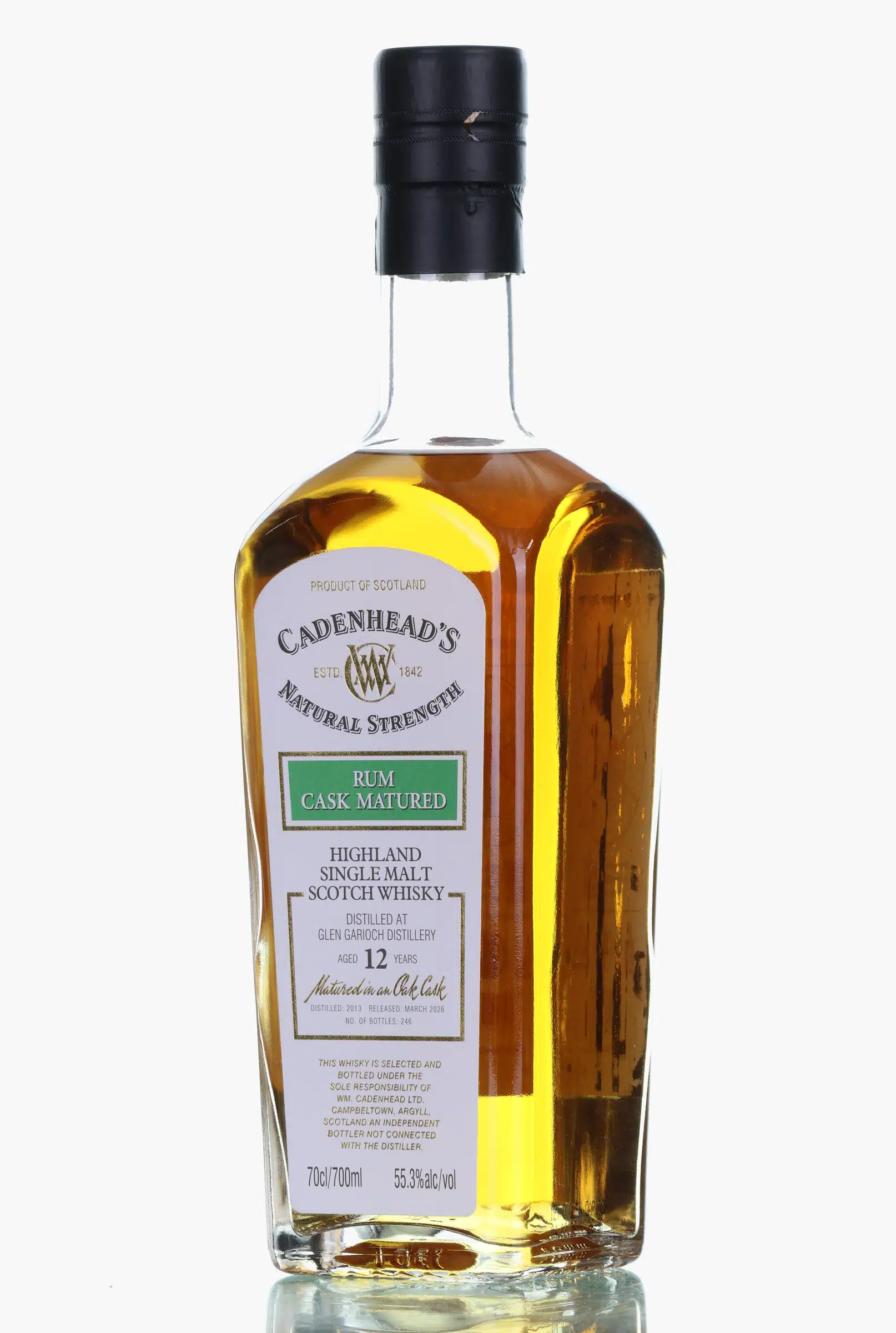 Glen Garioch Authentic Collection 12 Year Old, Rum Cask, 2013, Cadenhead's, 55.3% whisky bottle