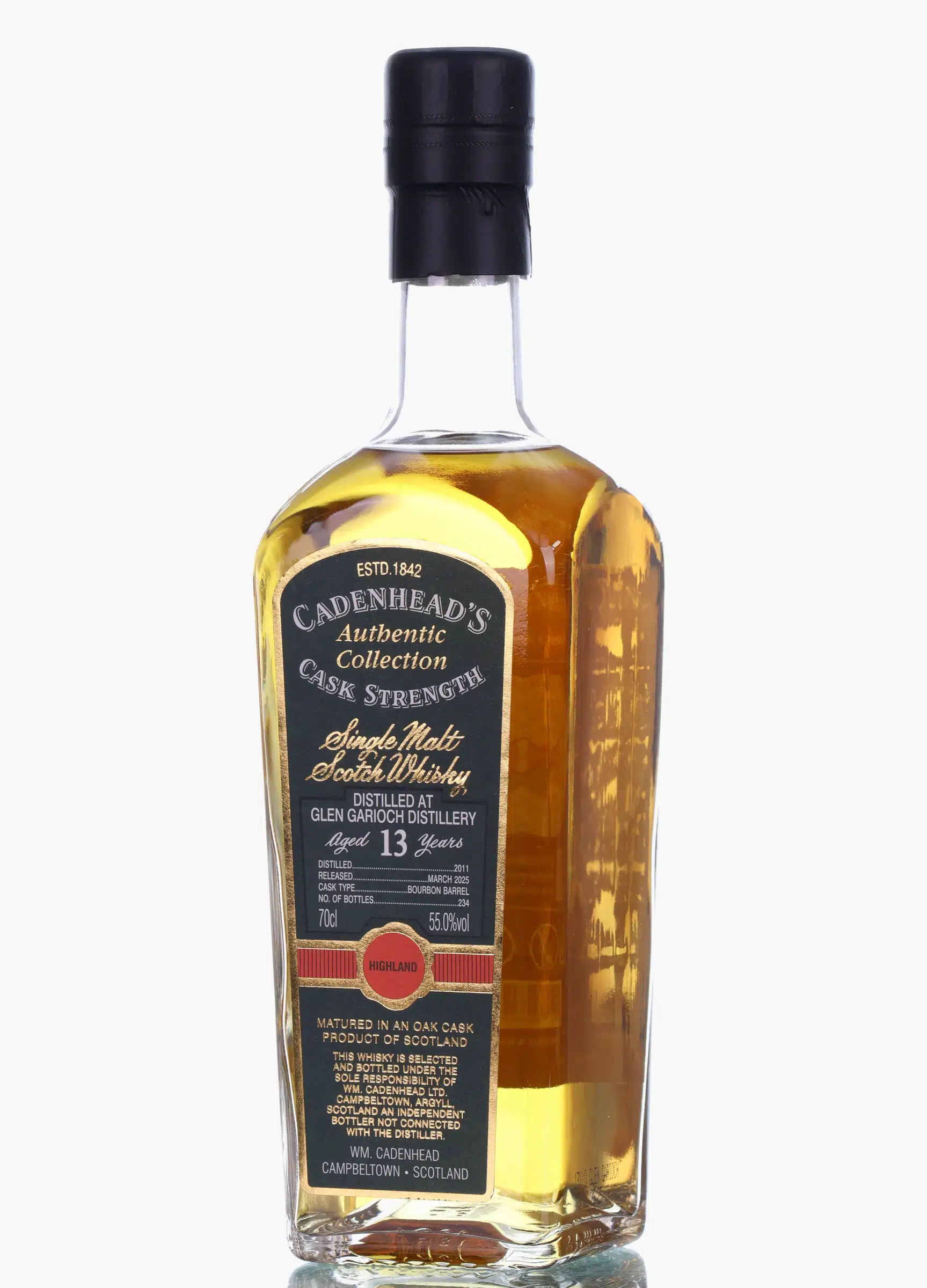 Glen Garioch Authentic Collection 13 Year Old, Bourbon Cask, 2011, Cadenhead's, 55% whisky bottle