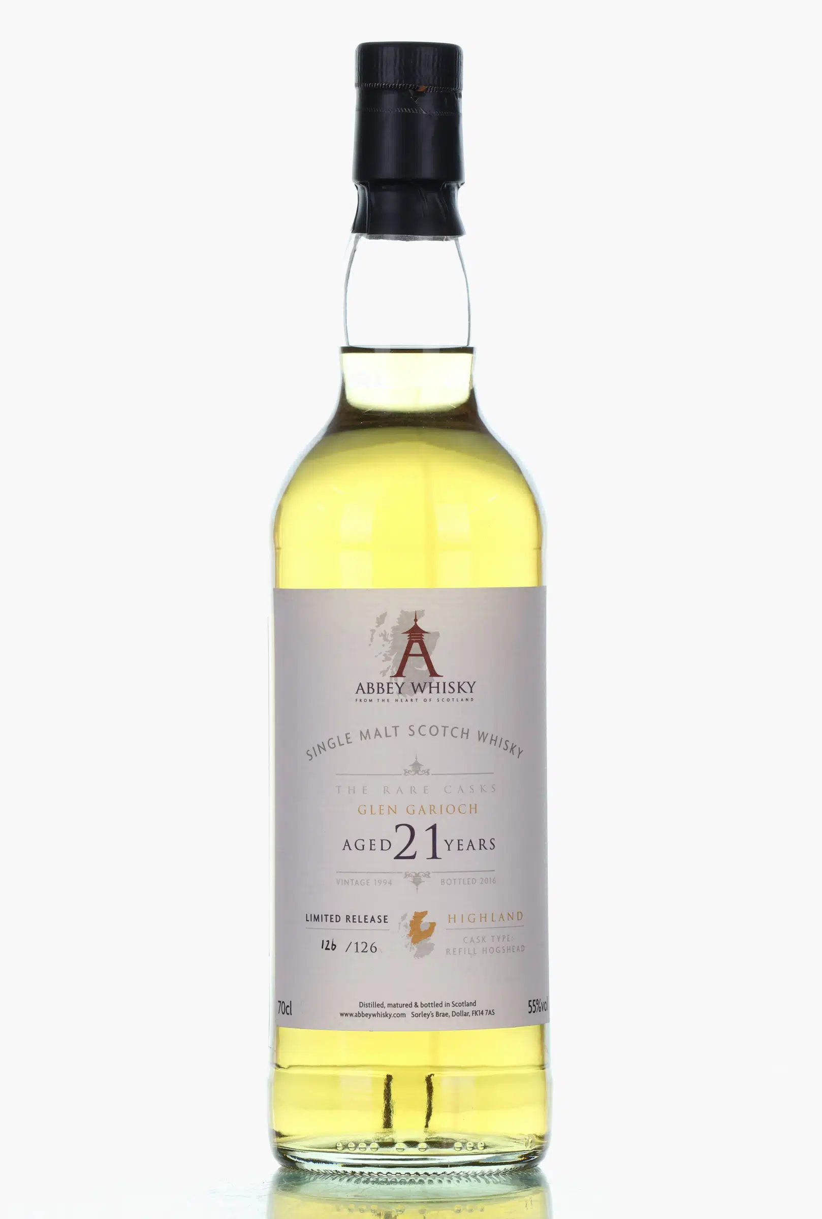 Glen Garioch The Rare Cask 21 Year Old, Hogshead Cask, 1994, Abbey Whisky, 55% whisky bottle