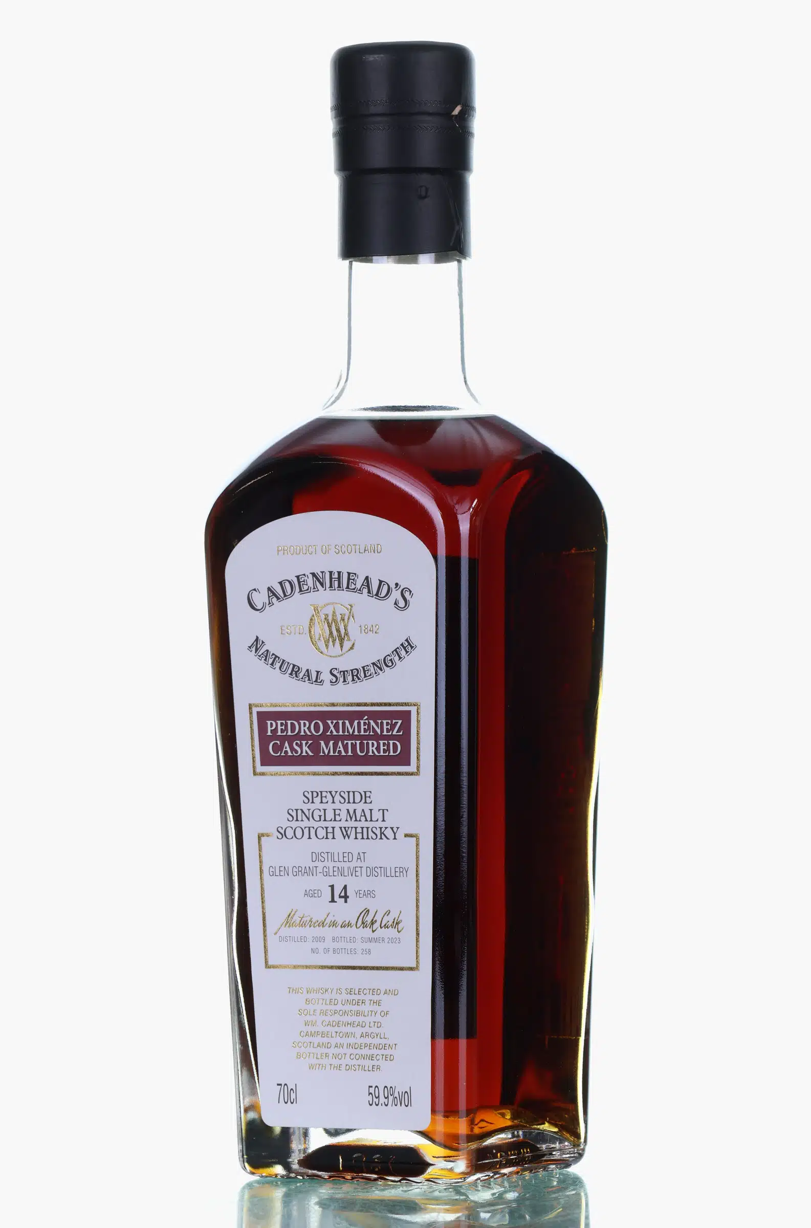 Glen Grant Natural Strength 14 Year Old, Pedro Ximénez Cask, 2009, Cadenhead's, 59.9% whisky bottle