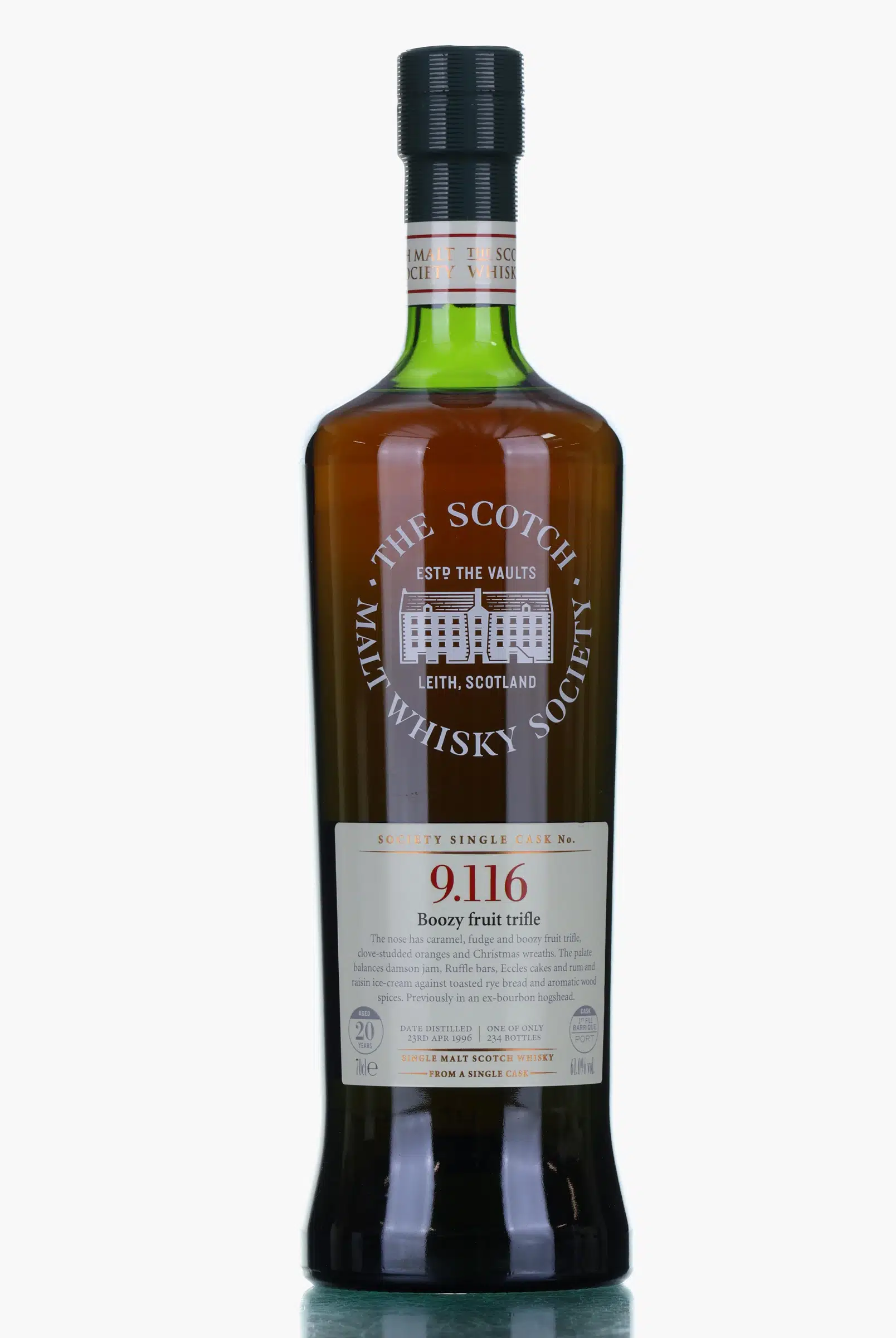 Glen Grant Boozy Fruit Trifle 20 Year Old, Port Cask, Cask #9.116, 1996, The Scotch Malt Whisky Society, 61% whisky bottle