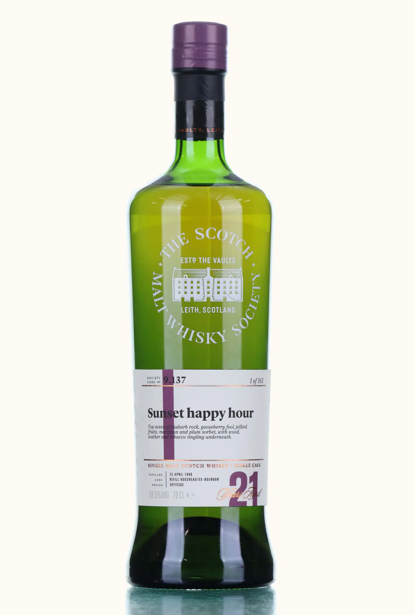 Glen Grant Sunset Happy Hour 21 Year Old, Bourbon Cask, Cask #9.137, 1996, The Scotch Malt Whisky Society, 59.5% whisky bottle
